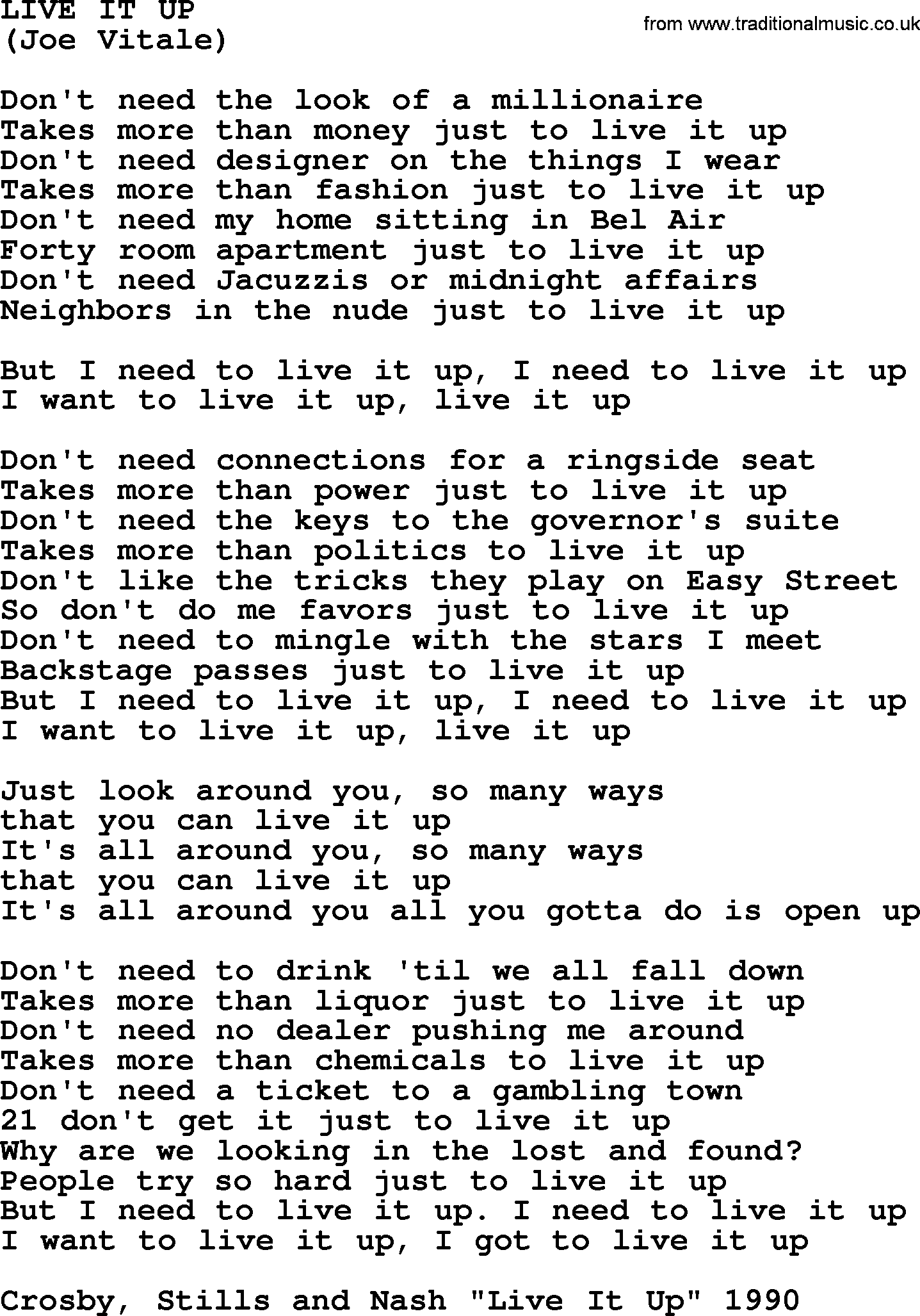 The Byrds song Live It Up, lyrics