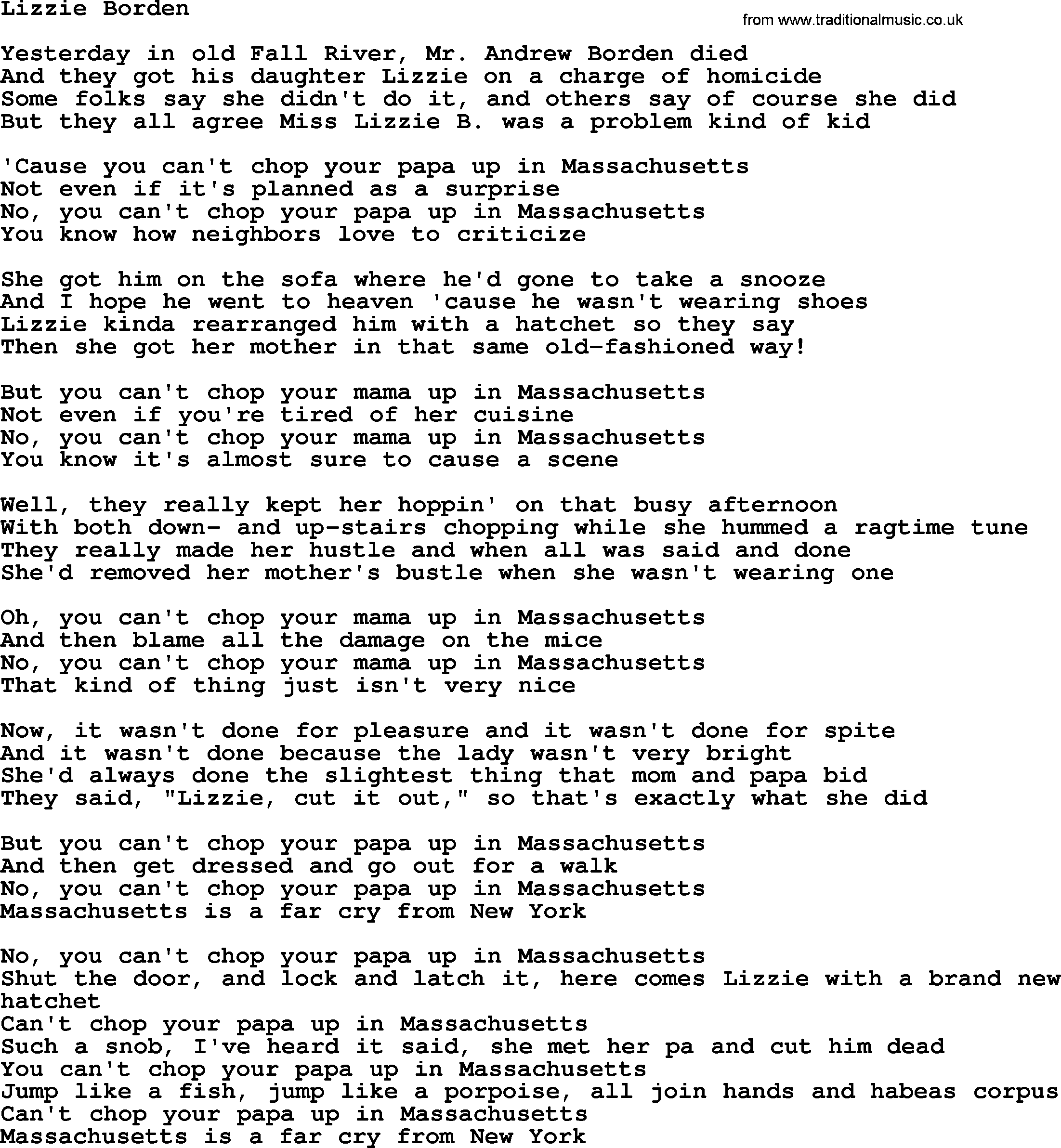 The Byrds song Lizzie Borden, lyrics
