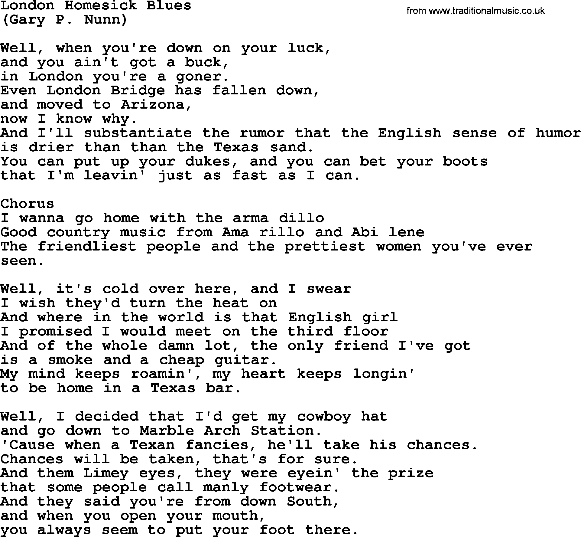 The Byrds song London Homesick Blues, lyrics