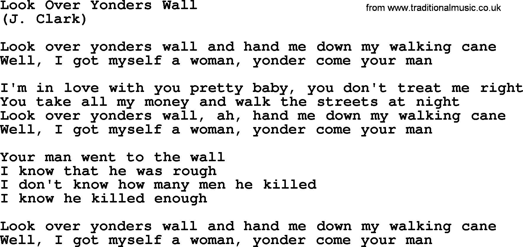 The Byrds song Look Over Yonders Wall, lyrics