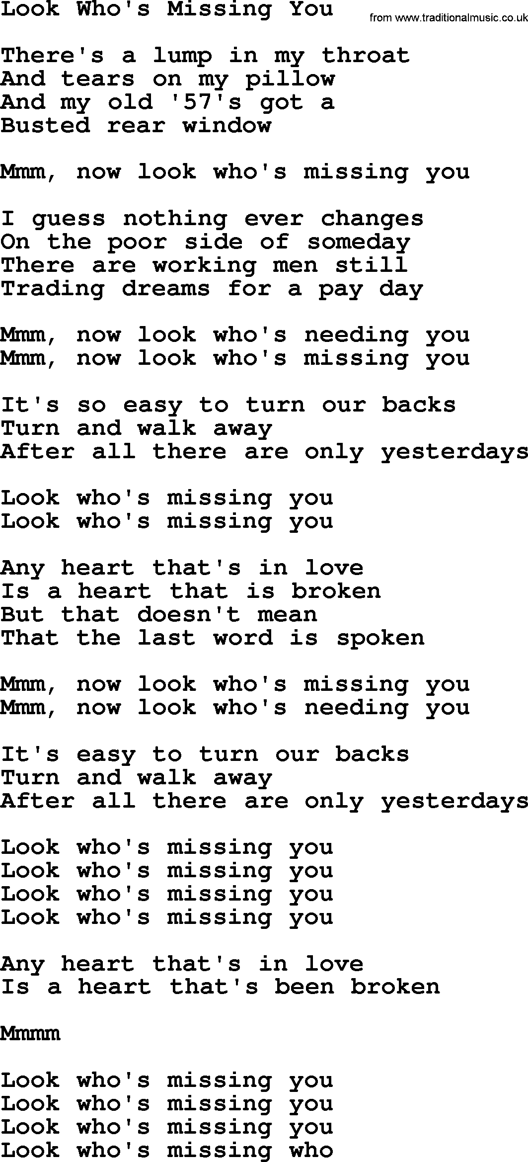 The Byrds song Look Who's Missing You, lyrics