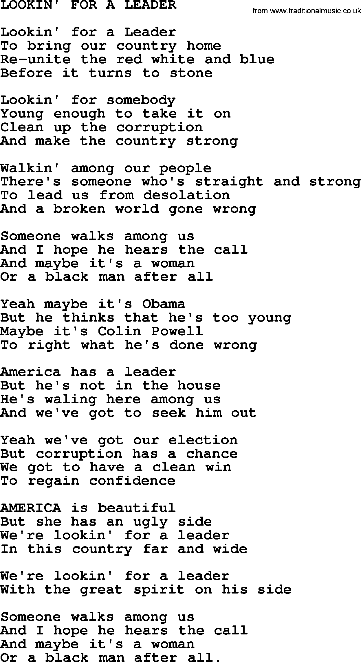 The Byrds song Lookin' For A Leader, lyrics