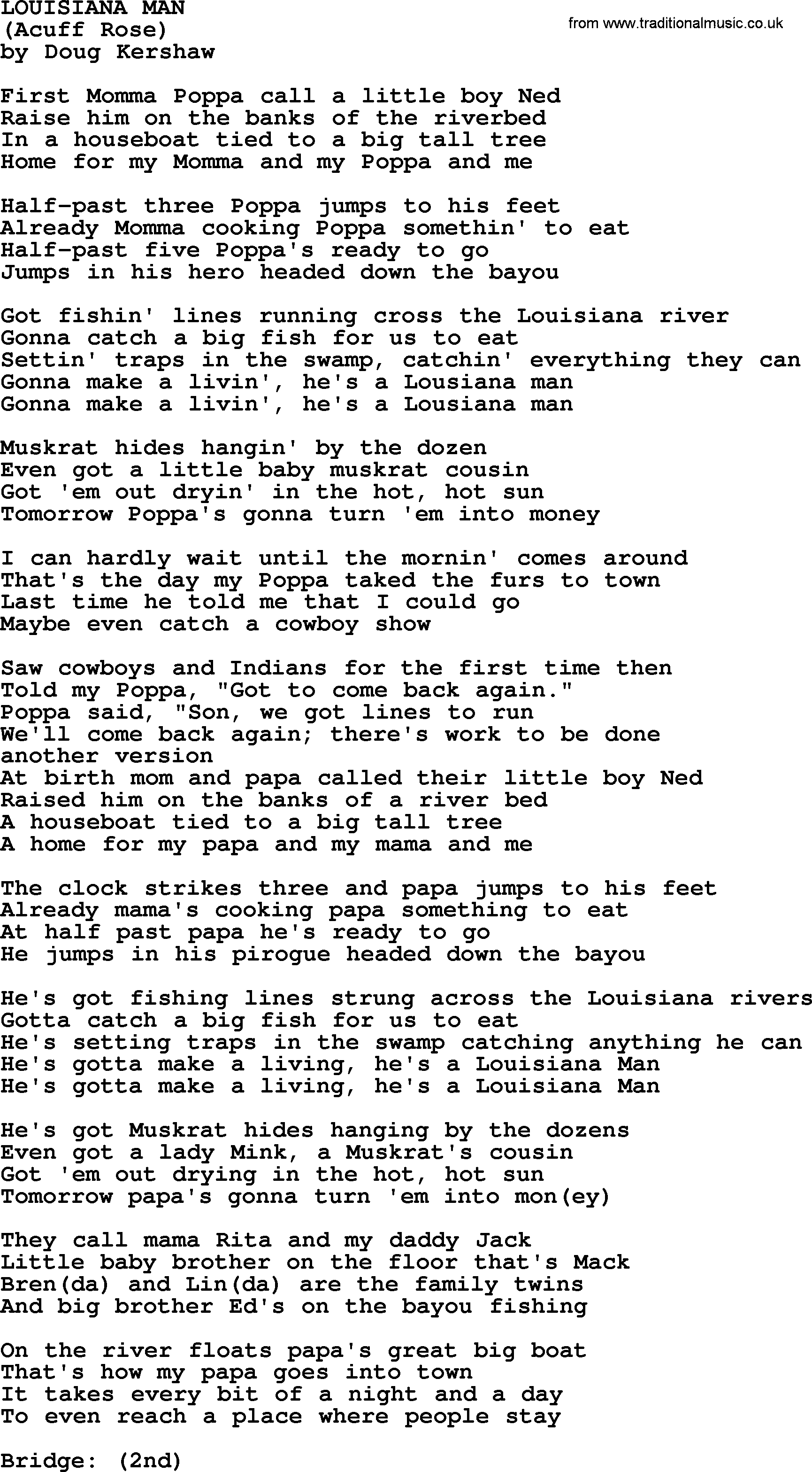 The Byrds song Louisiana Man, lyrics