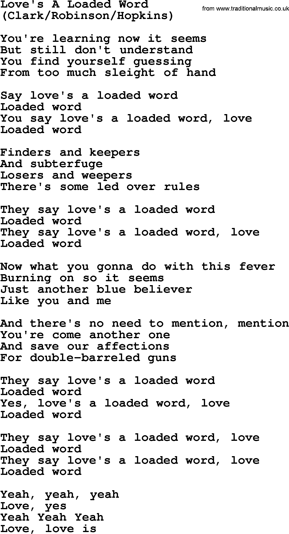 The Byrds song Love's A Loaded Word, lyrics