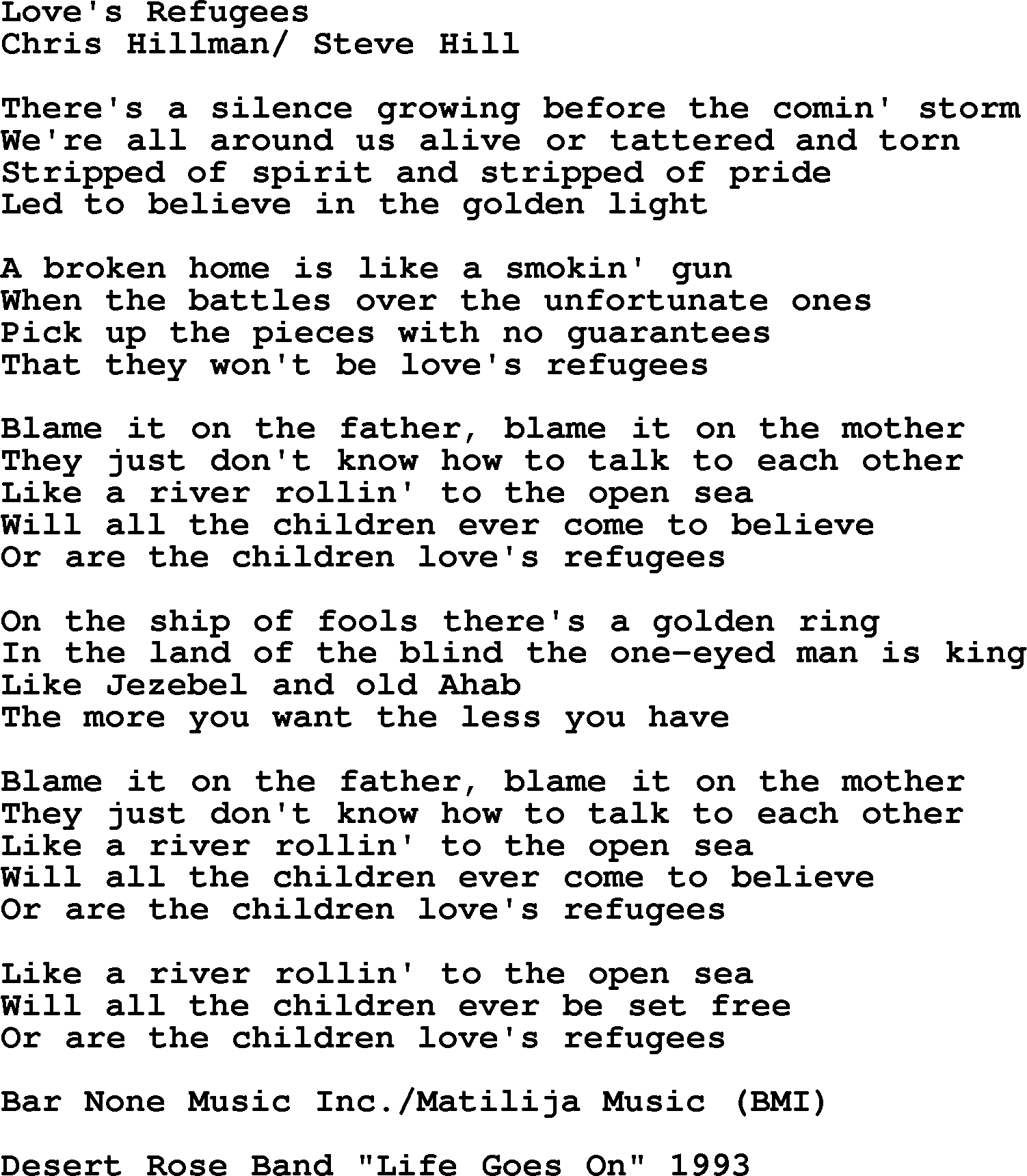 The Byrds song Love's Refugees, lyrics