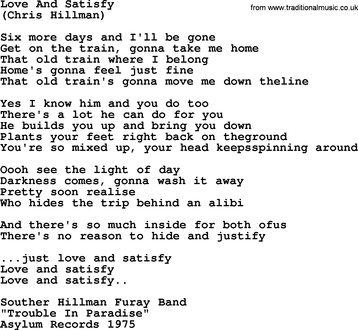 The Byrds song Love And Satisfy, lyrics