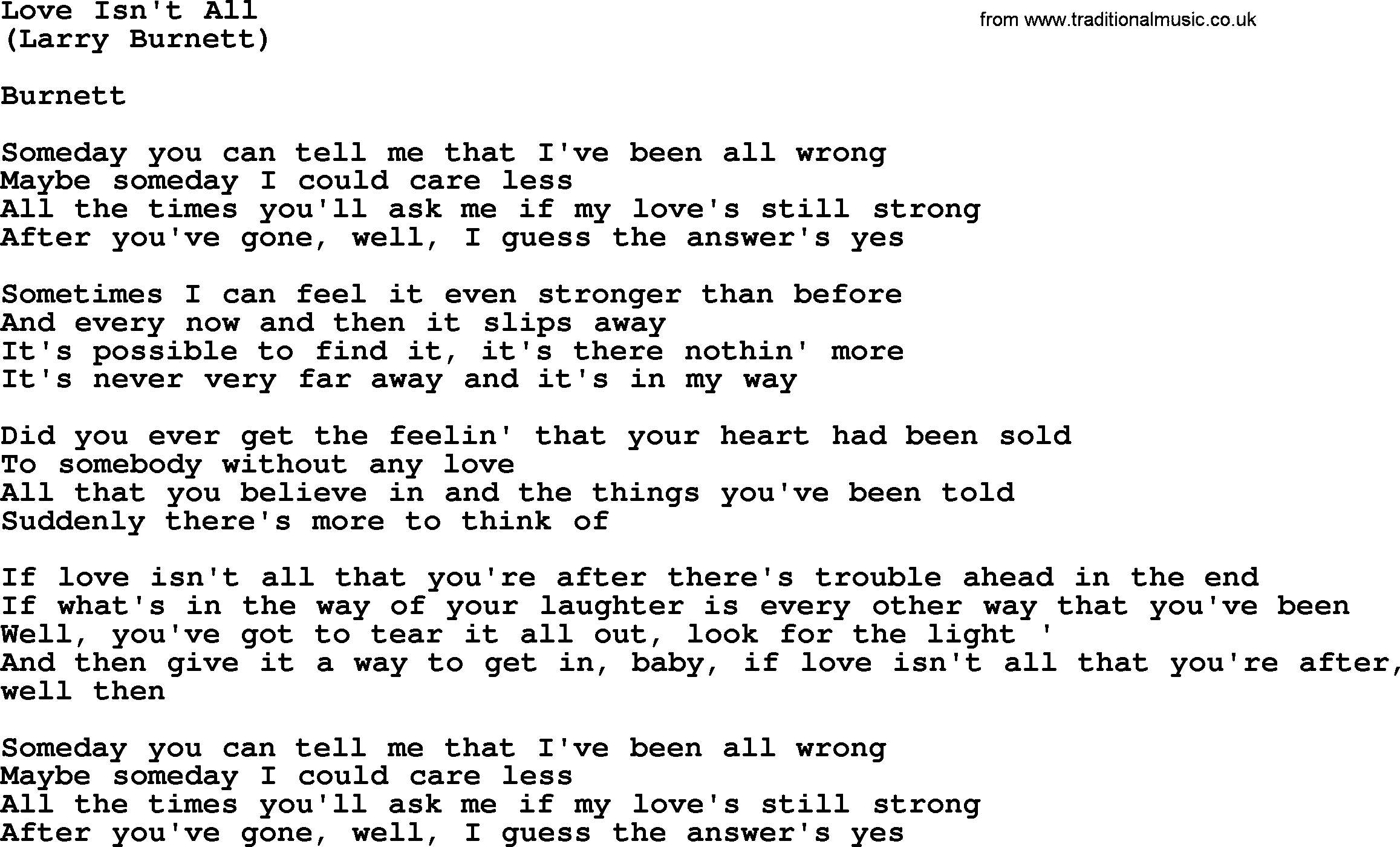 The Byrds song Love Isn't All, lyrics