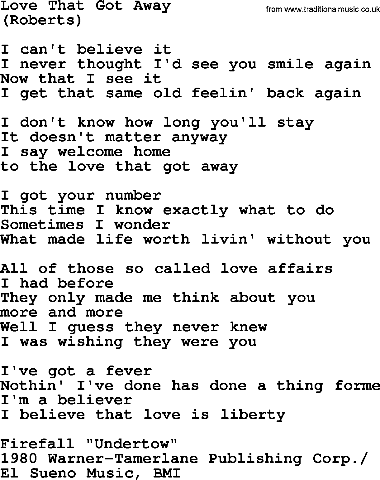 The Byrds song Love That Got Away, lyrics