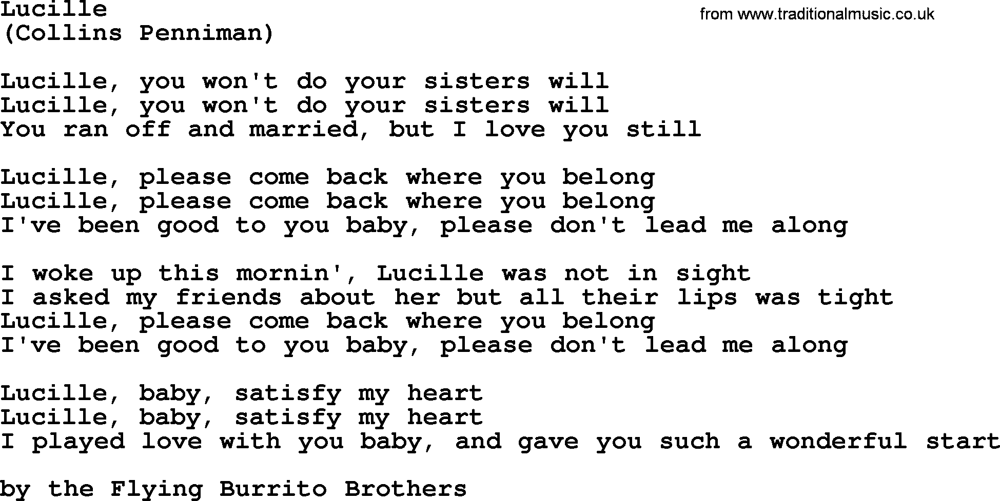 The Byrds song Lucille, lyrics
