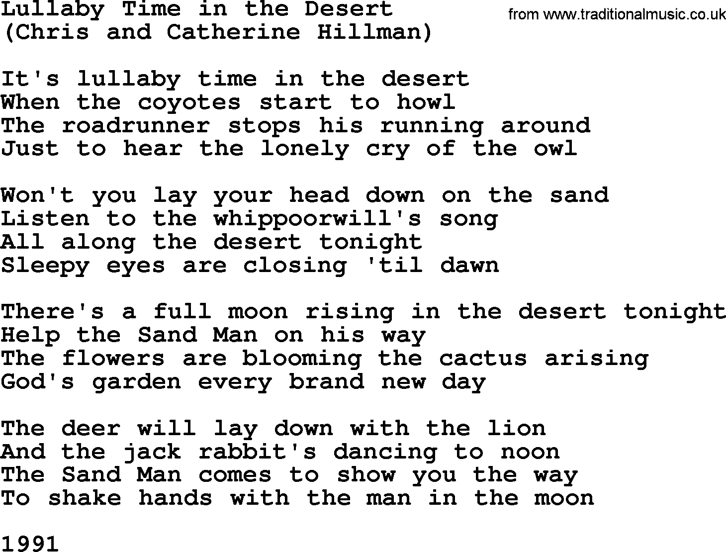 The Byrds song Lullaby Time In The Desert, lyrics