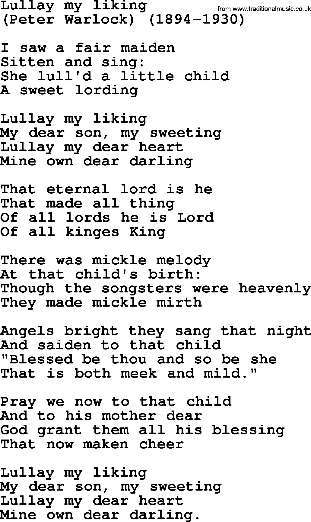 The Byrds song Lullay My Liking, lyrics