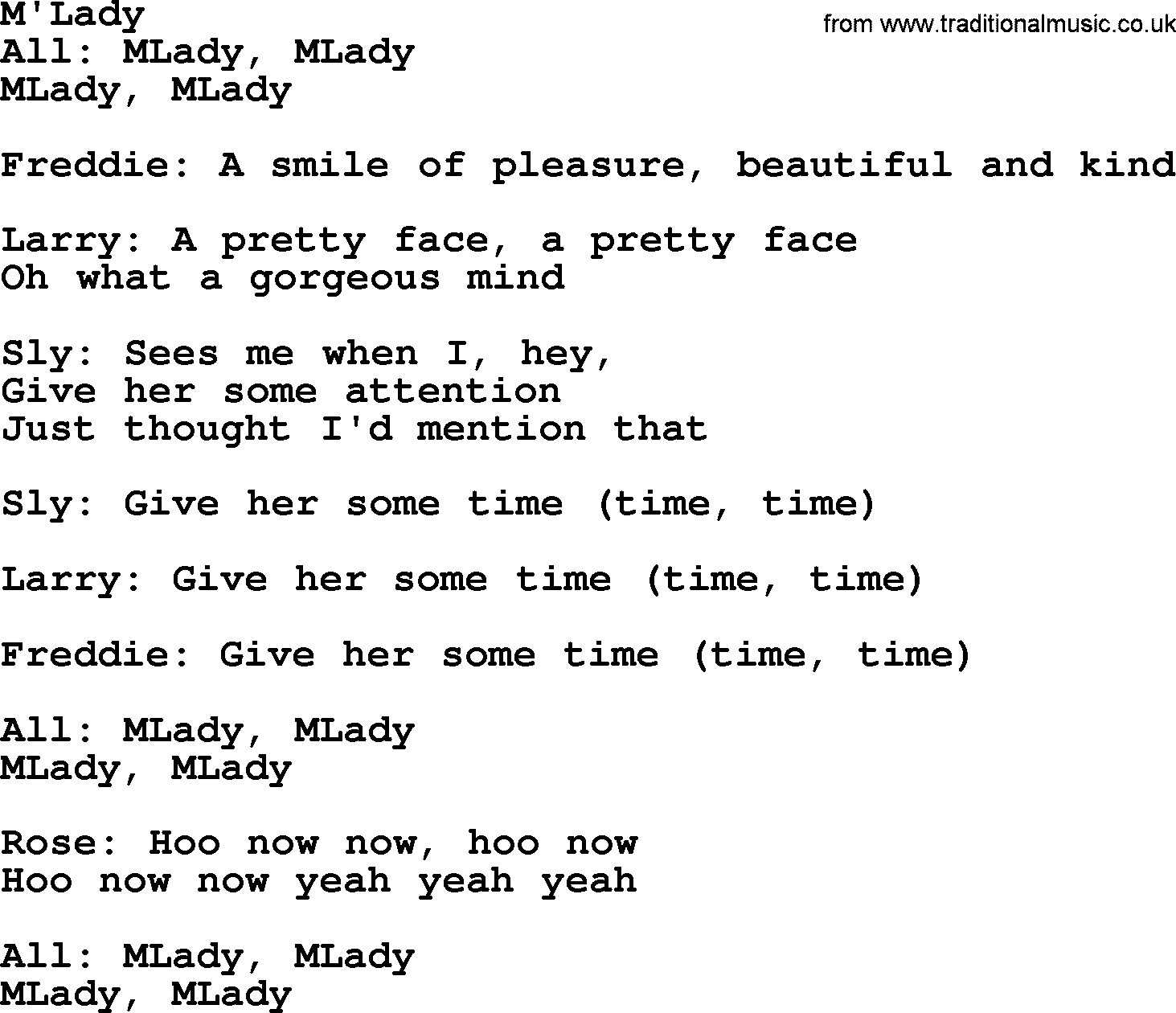The Byrds song M'lady, lyrics