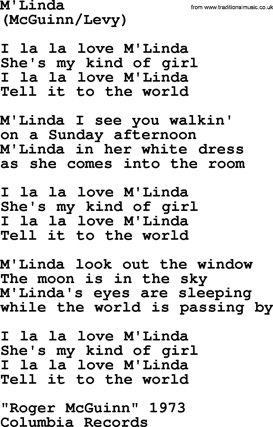 The Byrds song M'linda, lyrics