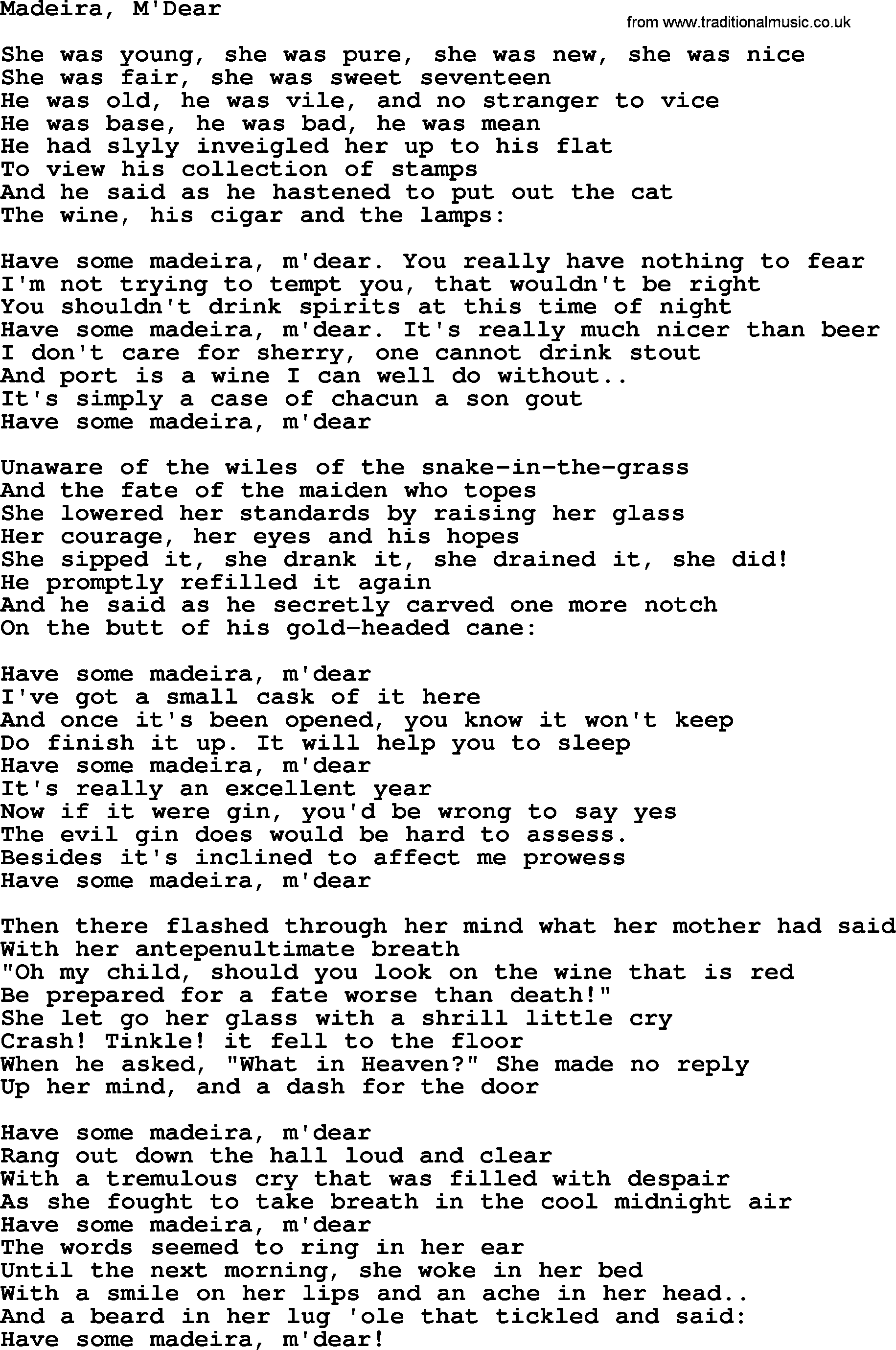 The Byrds song Madeira, M'dear, lyrics