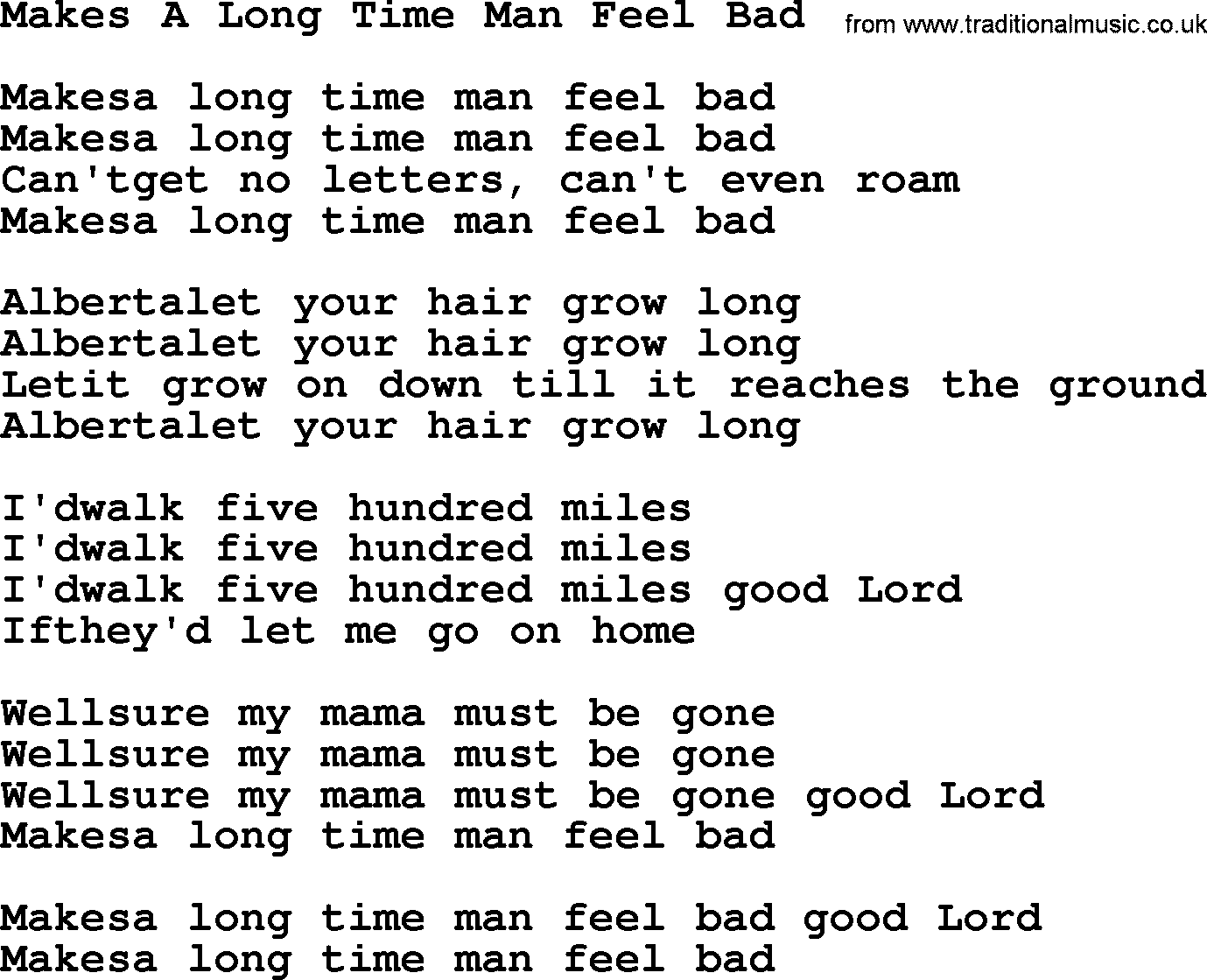 The Byrds song Makes A Long Time Man Feel Bad, lyrics