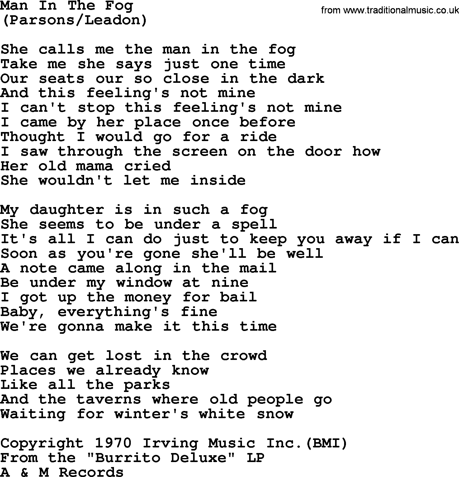 The Byrds song Man In The Fog, lyrics