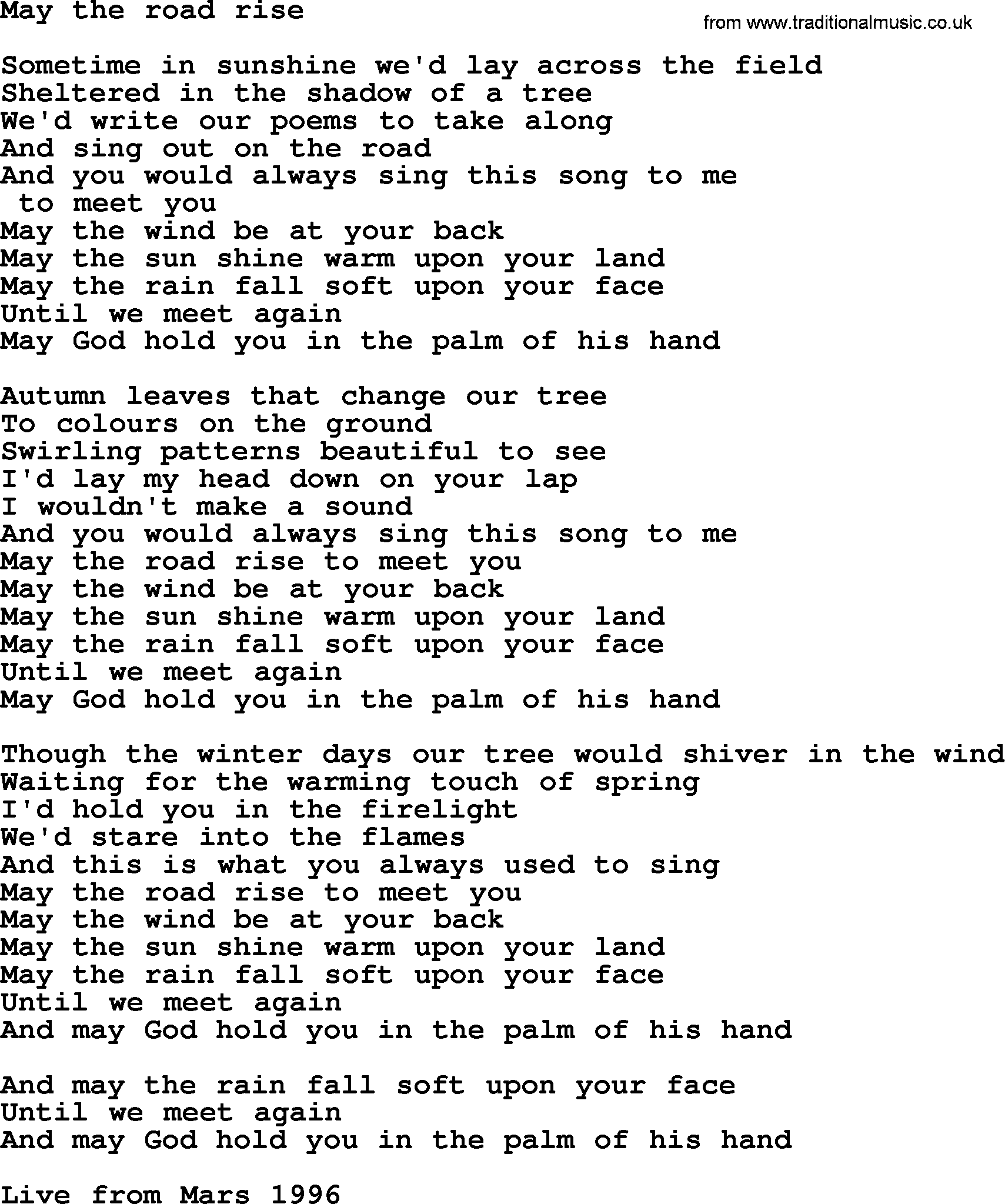 The Byrds song May The Road Rise, lyrics