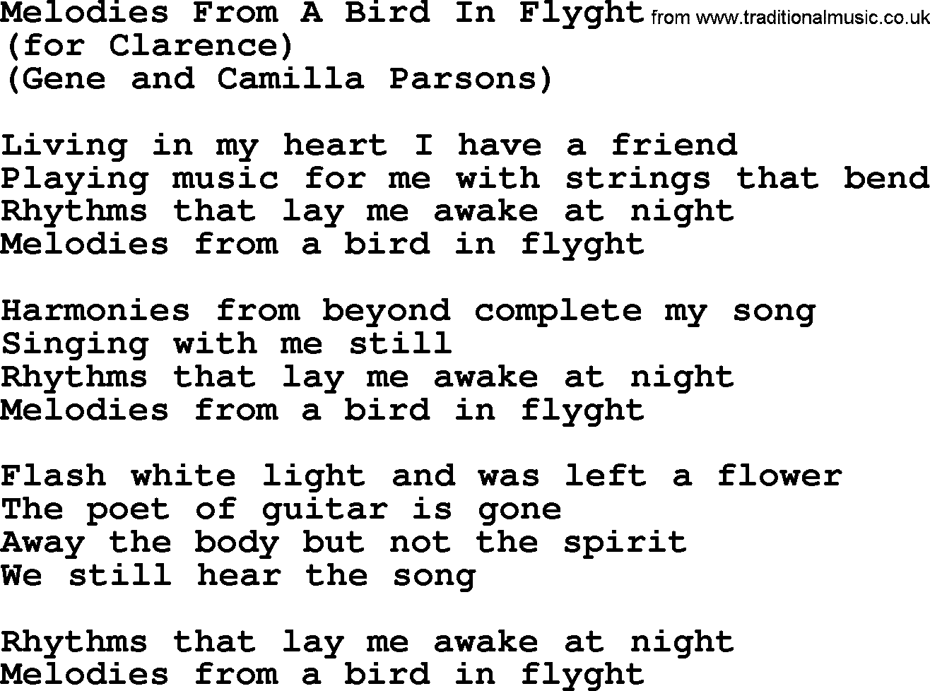 The Byrds song Melodies From A Bird In Flyght, lyrics