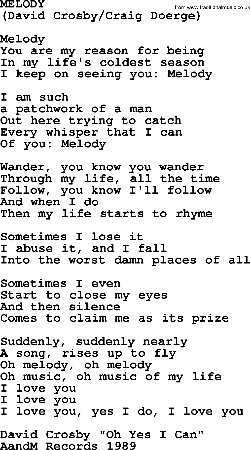 The Byrds song Melody, lyrics