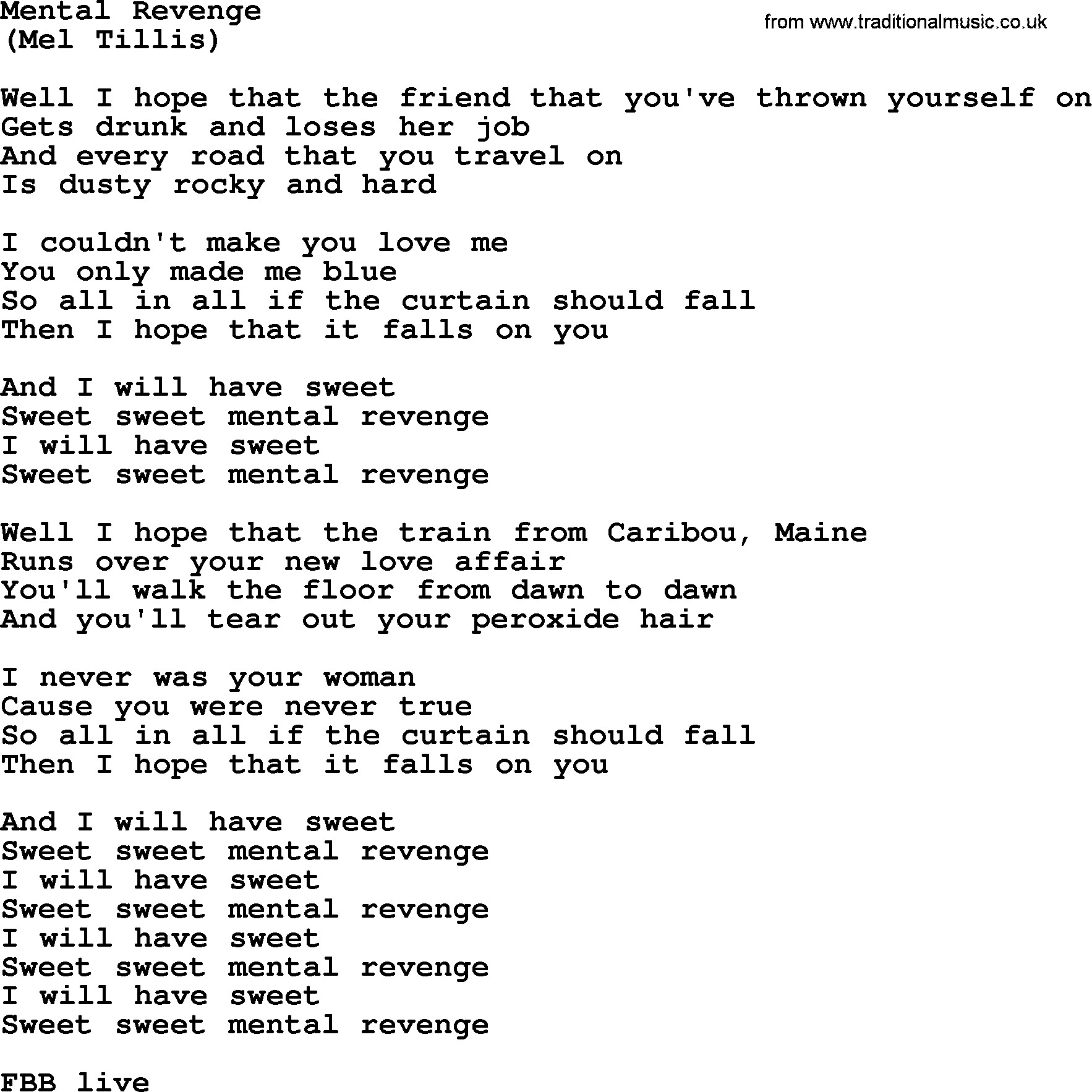 The Byrds song Mental Revenge, lyrics