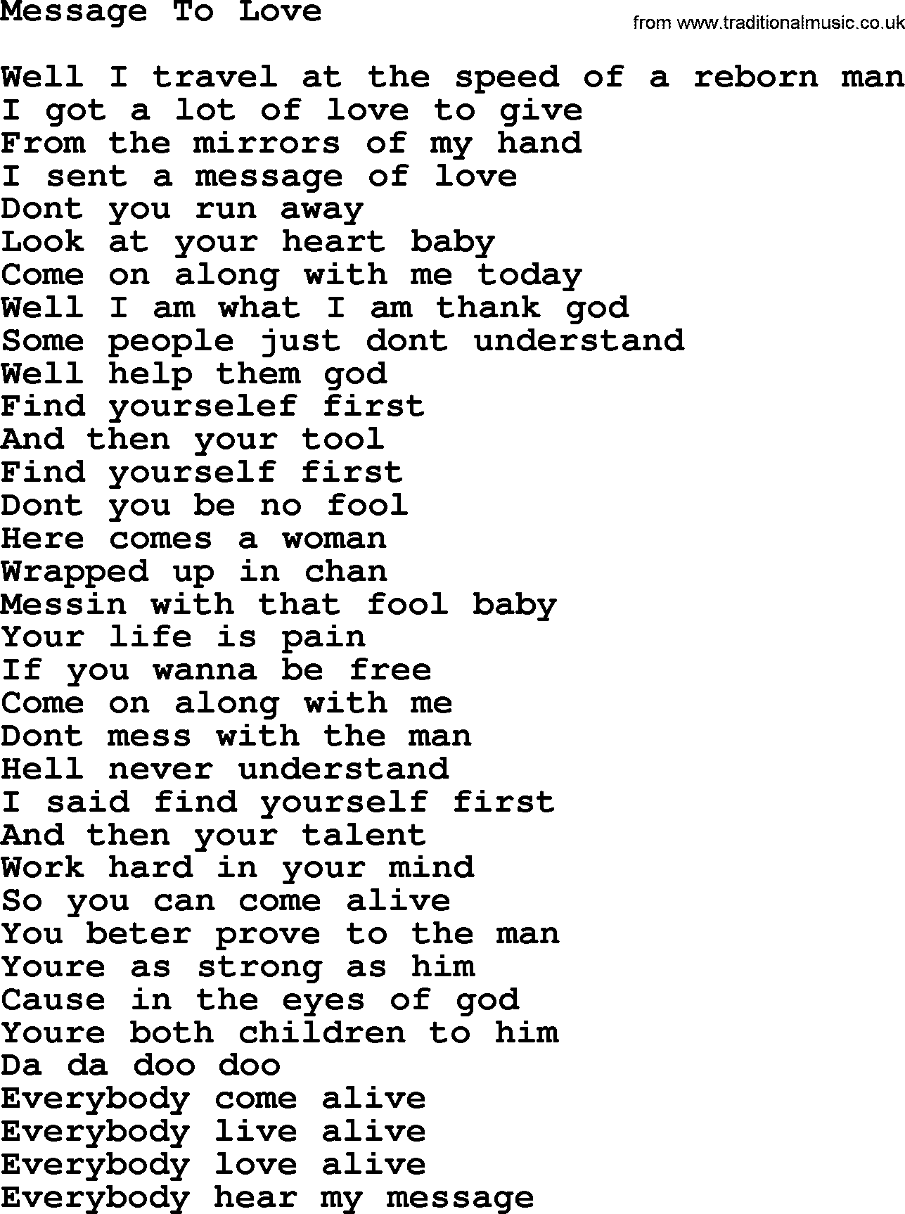 The Byrds song Message To Love, lyrics