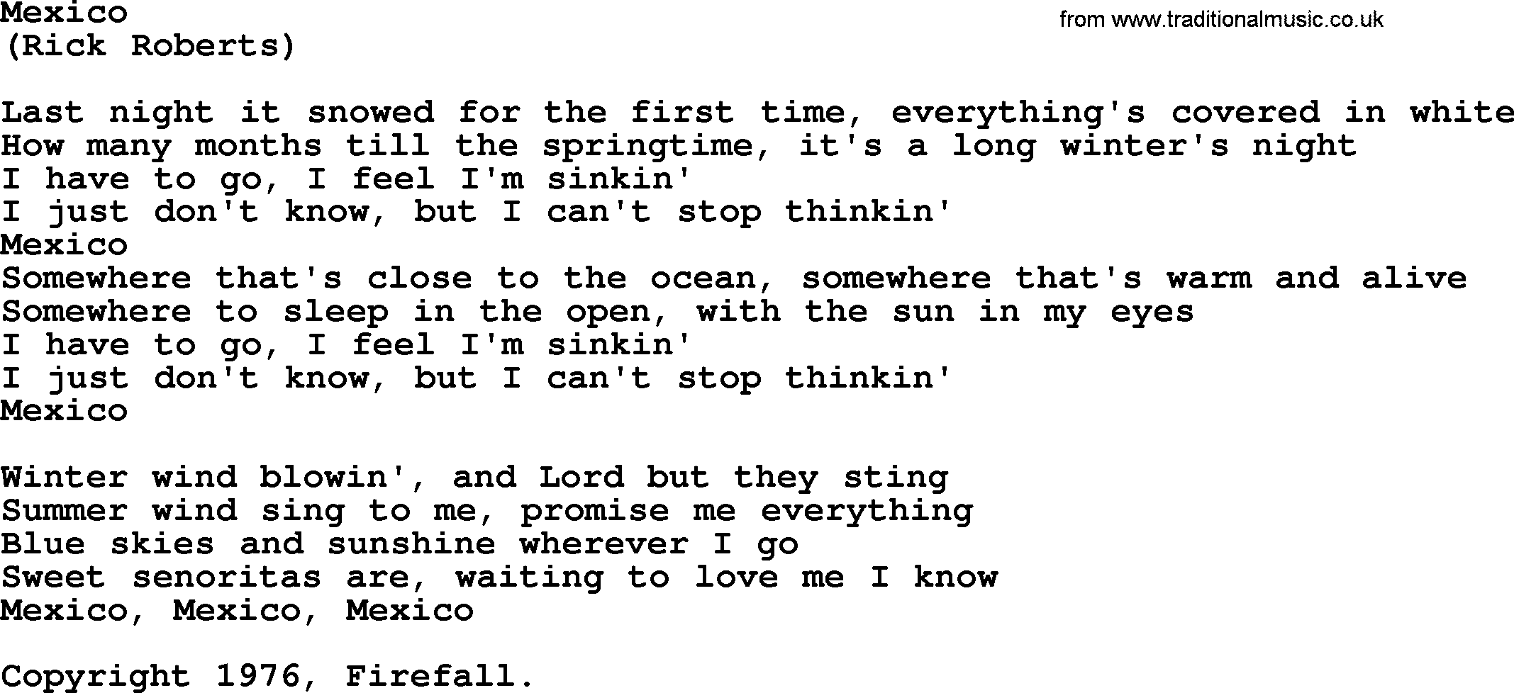 The Byrds song Mexico, lyrics