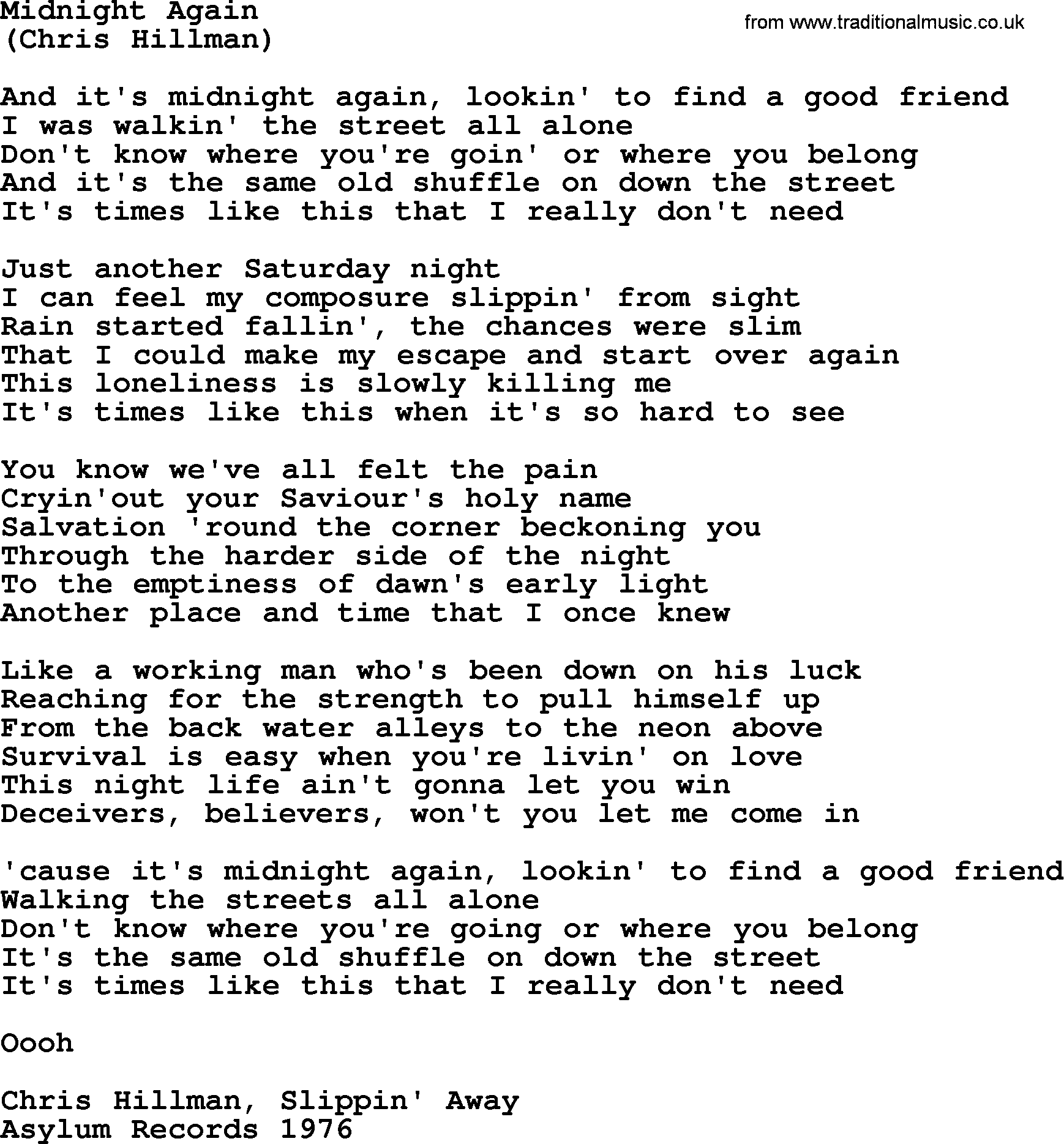 The Byrds song Midnight Again, lyrics