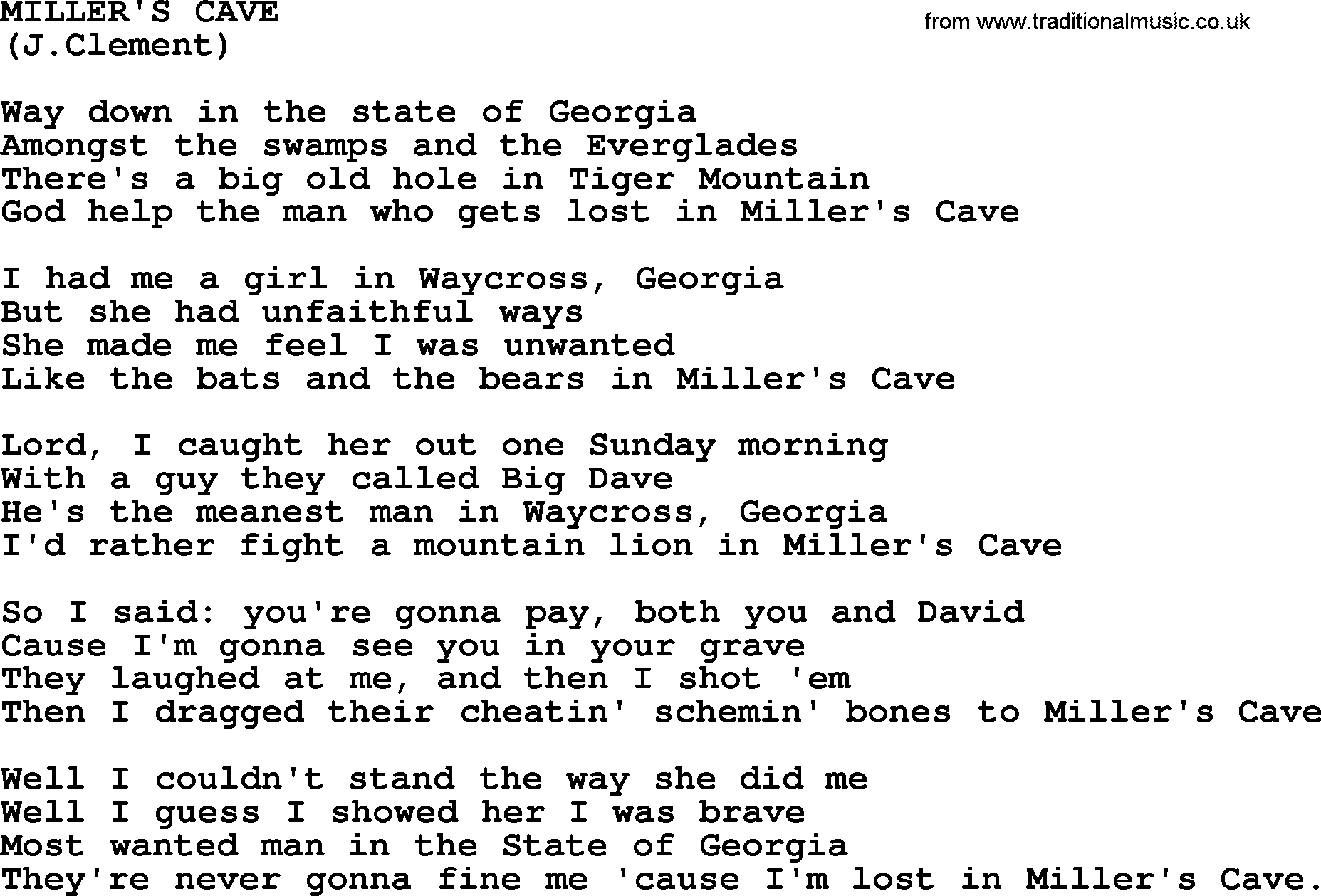 The Byrds song Miller's Cave, lyrics