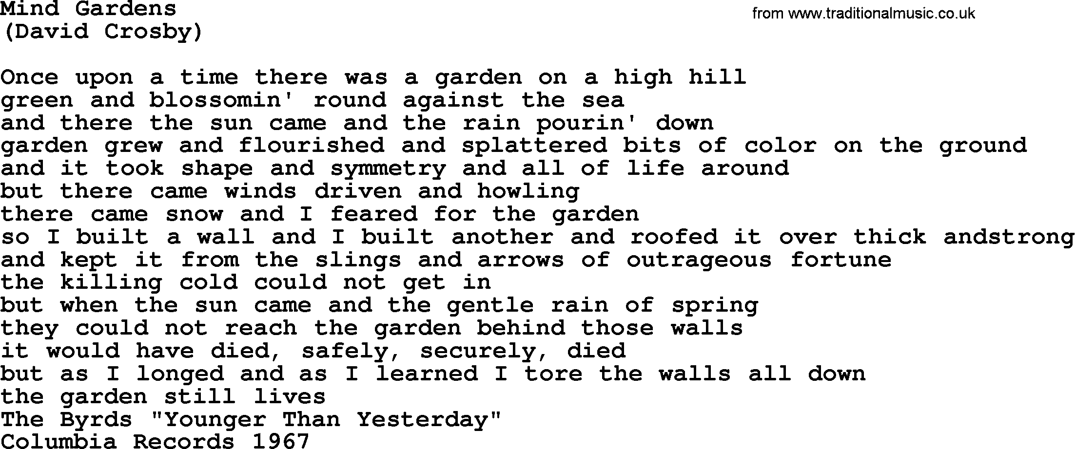 The Byrds song Mind Gardens, lyrics
