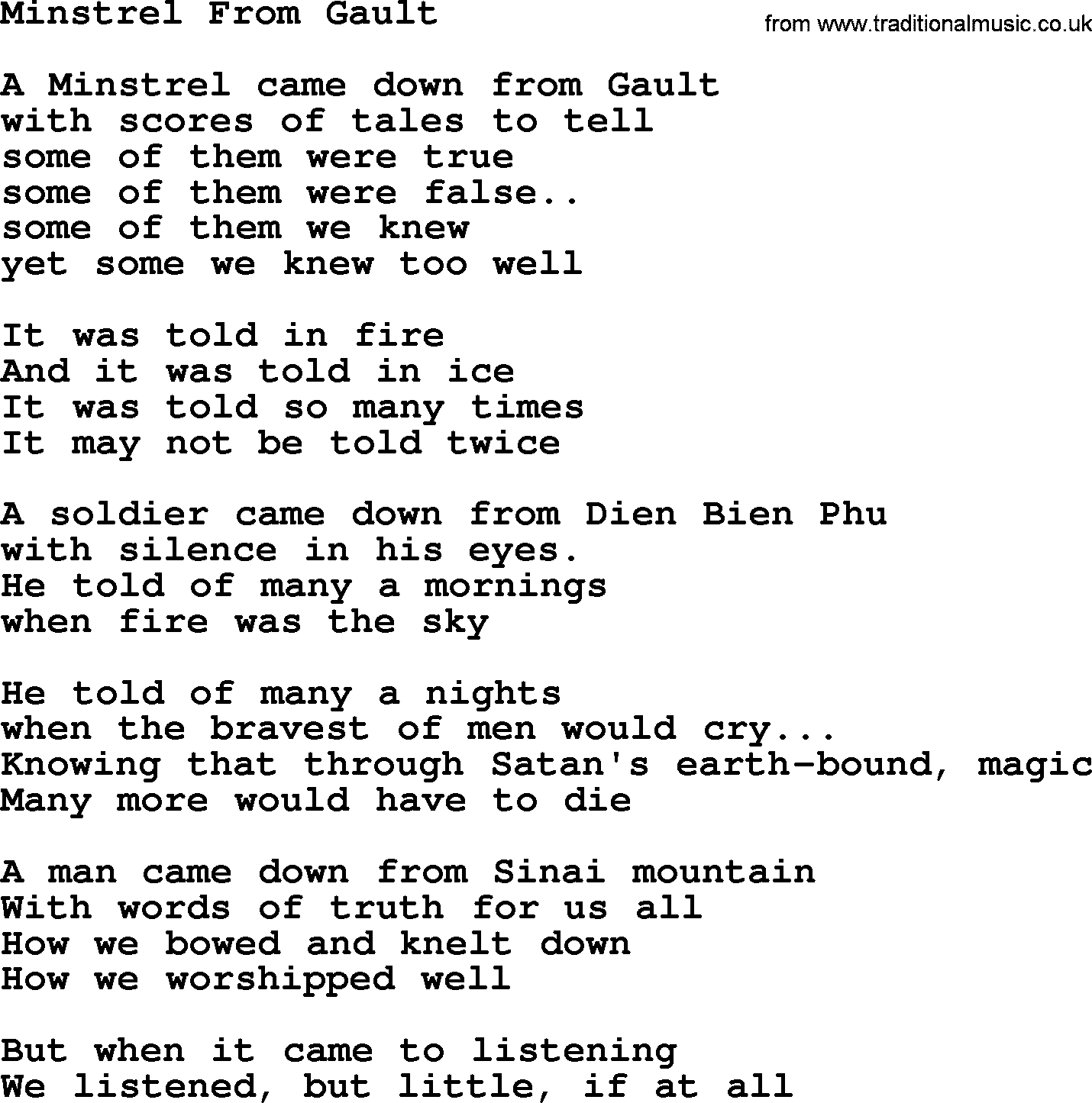 The Byrds song Minstrel From Gault, lyrics