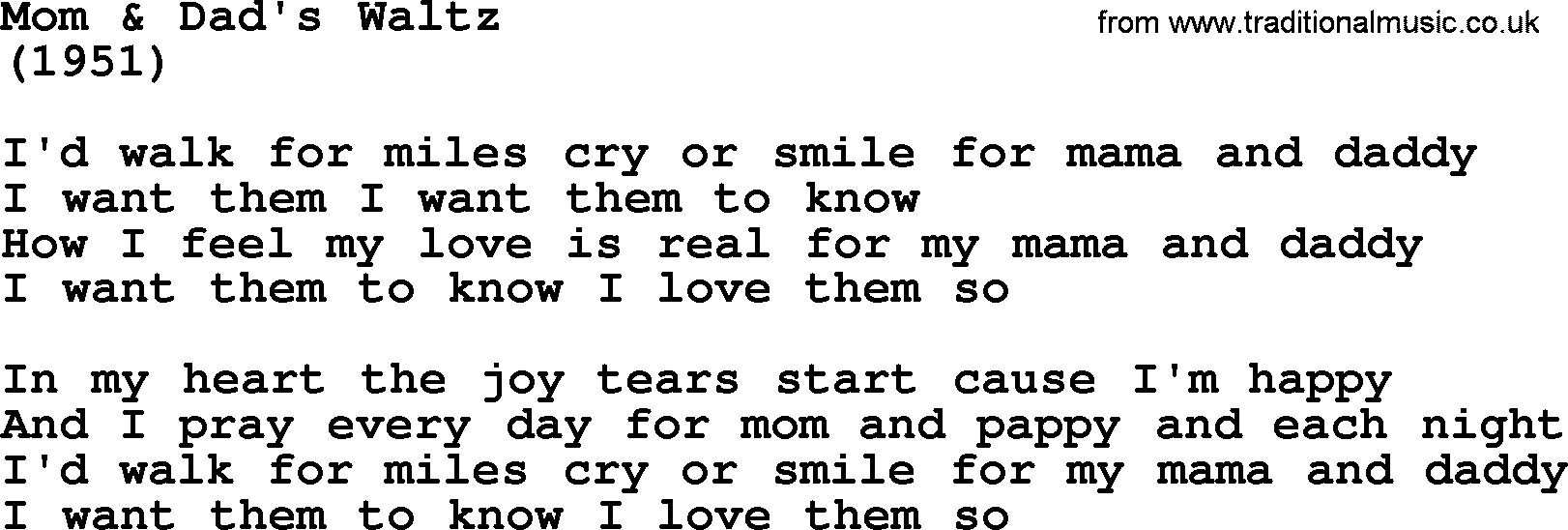 The Byrds song Mom & Dad's Waltz, lyrics