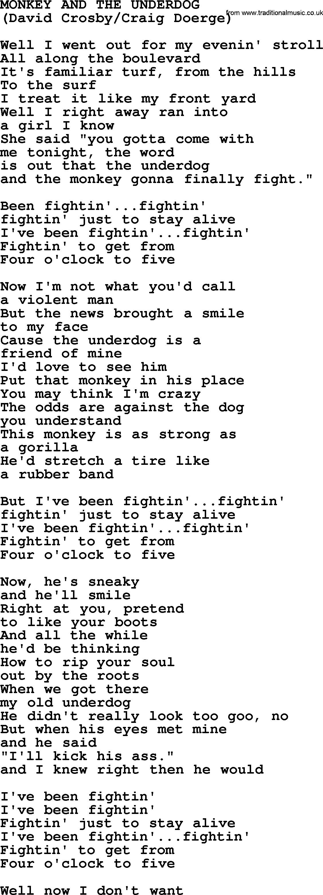 The Byrds song Monkey And The Underdog, lyrics