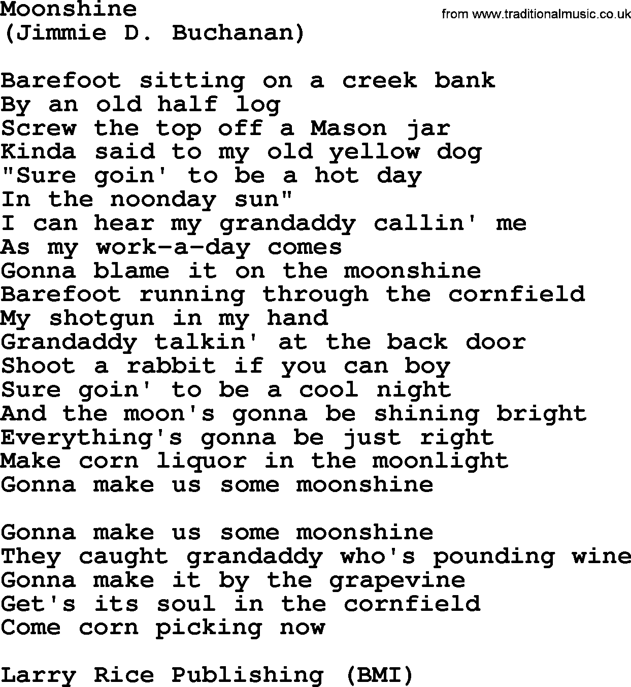 The Byrds song Moonshine, lyrics