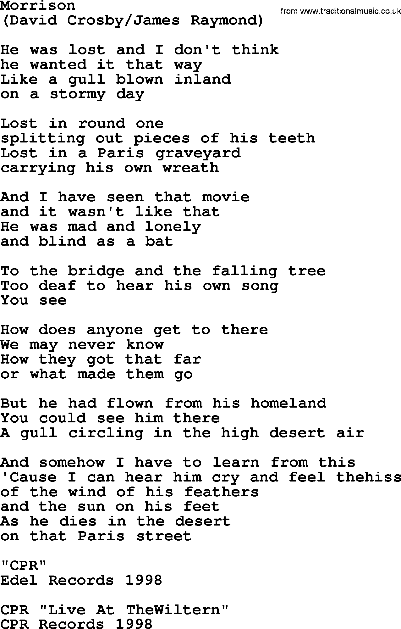 The Byrds song Morrison, lyrics
