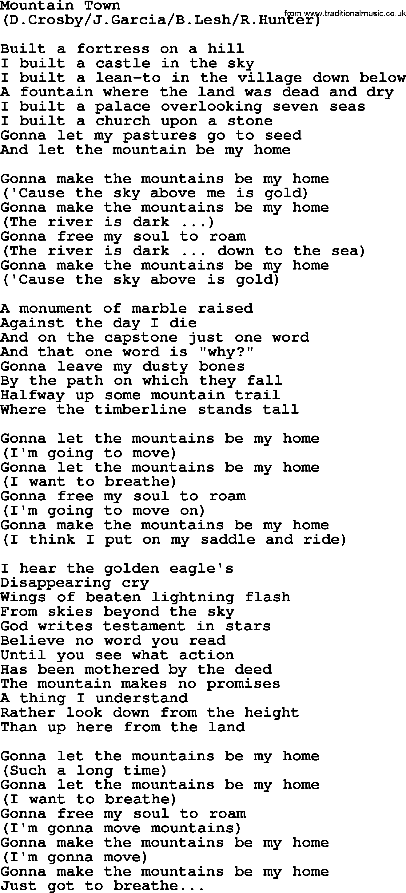 The Byrds song Mountain Town, lyrics