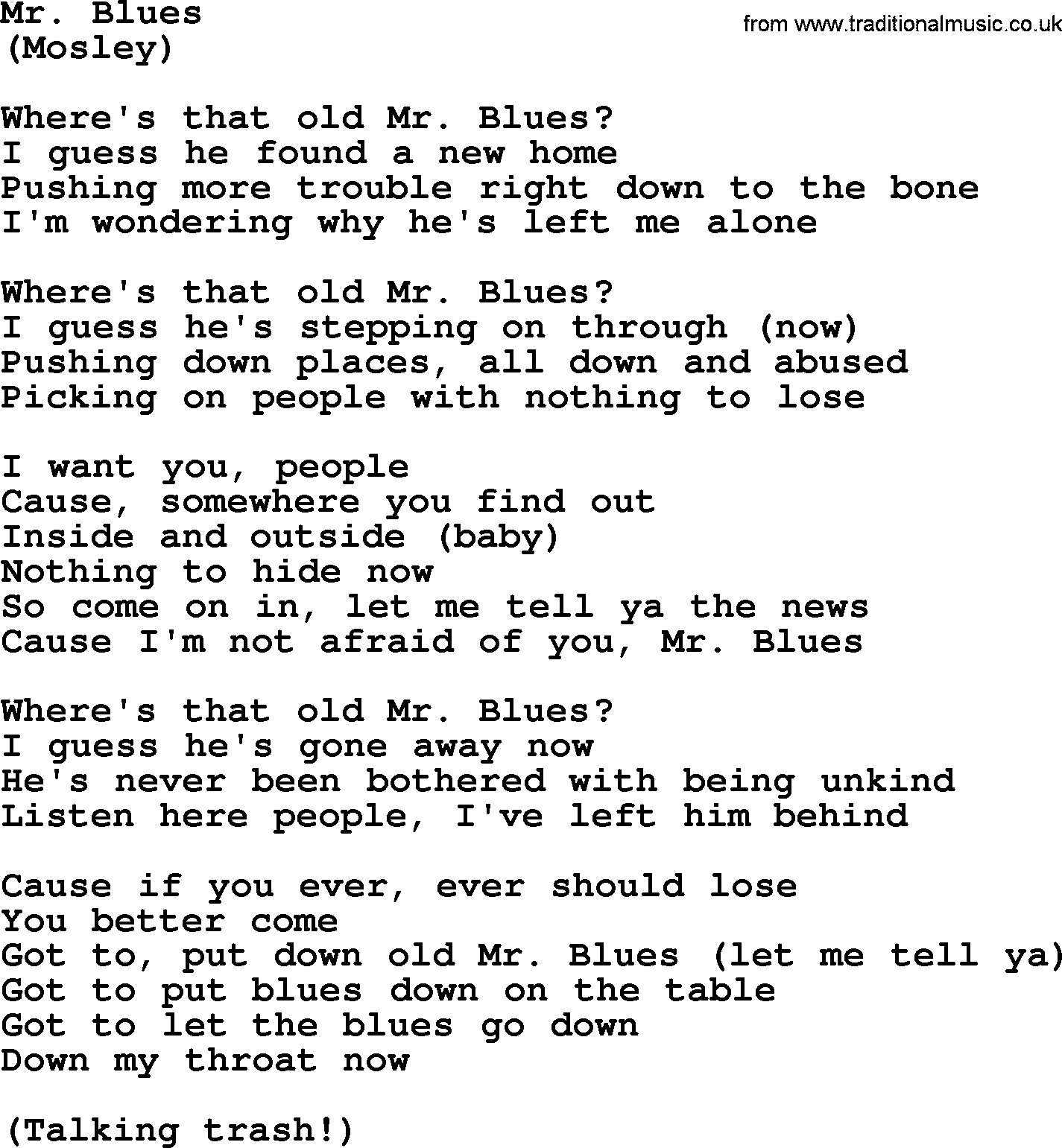 The Byrds song Mr  Blues, lyrics