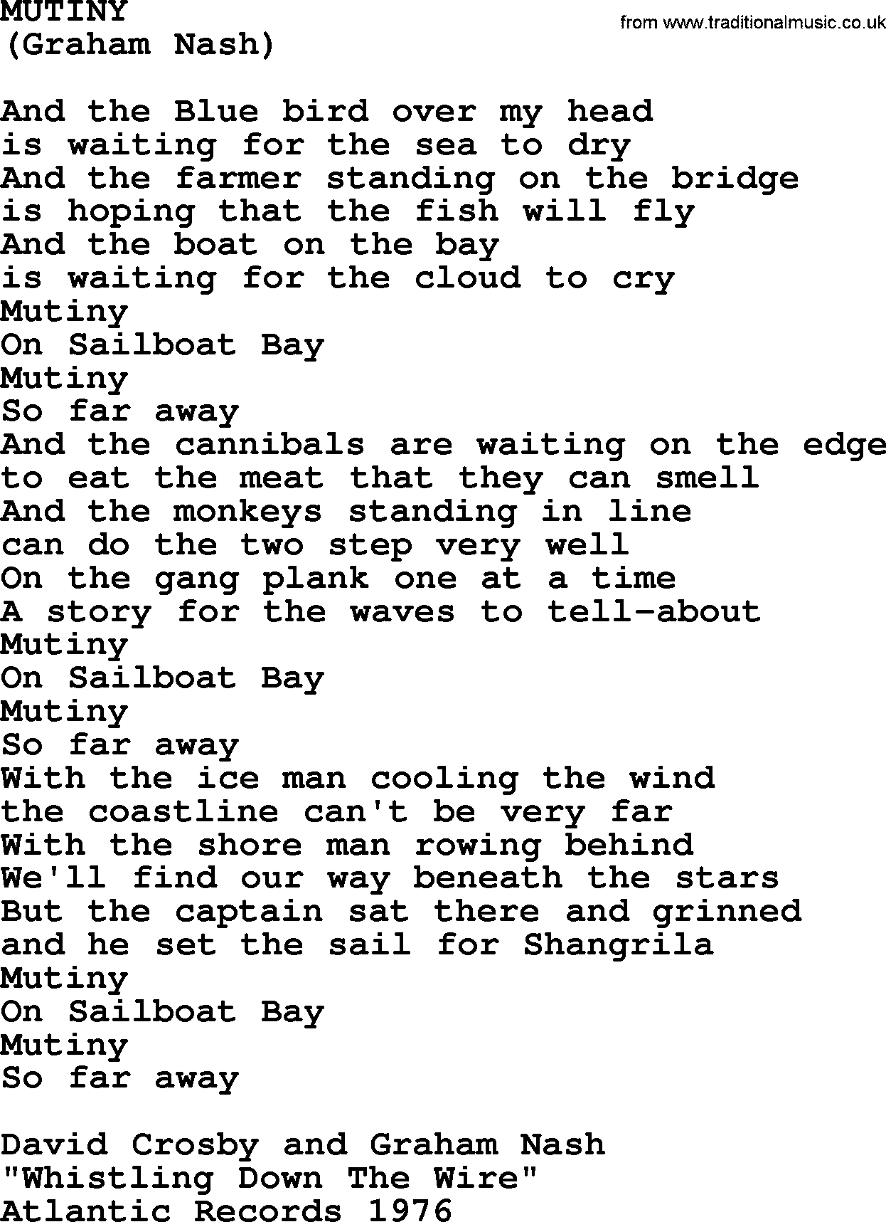 The Byrds song Mutiny, lyrics