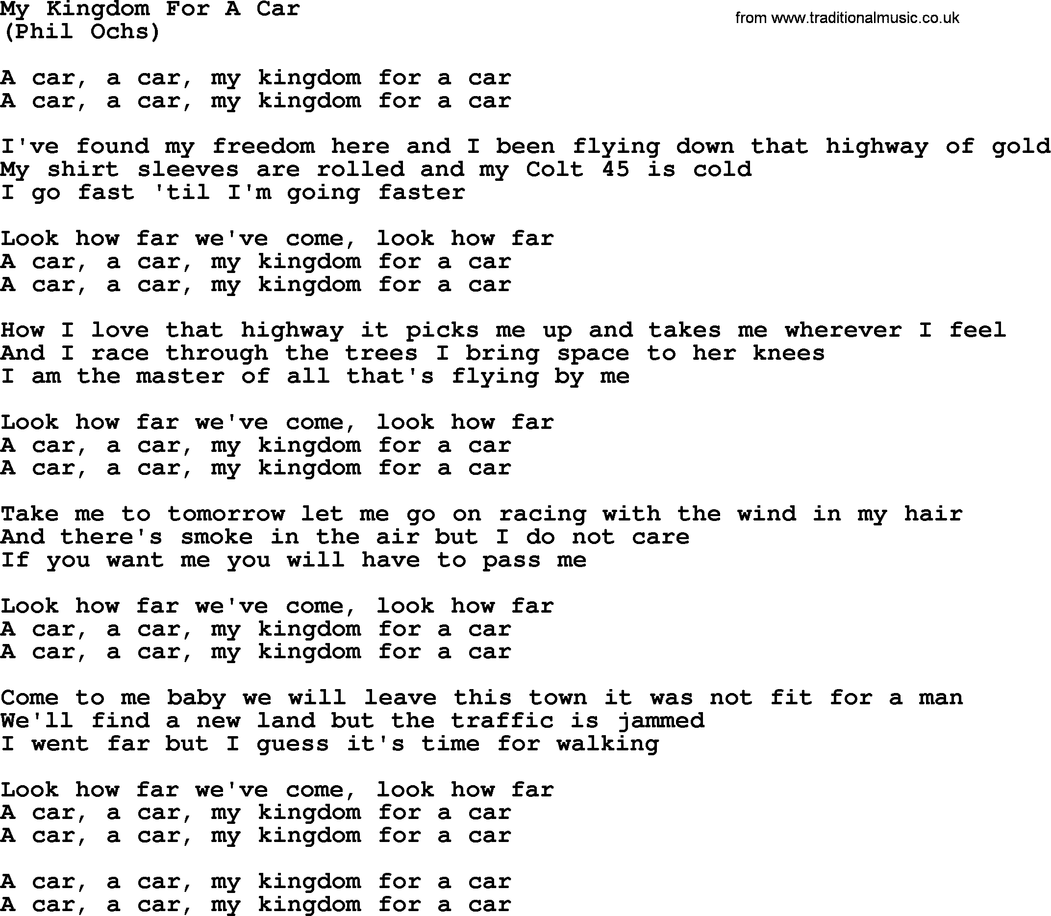 The Byrds song My Kingdom For A Car, lyrics