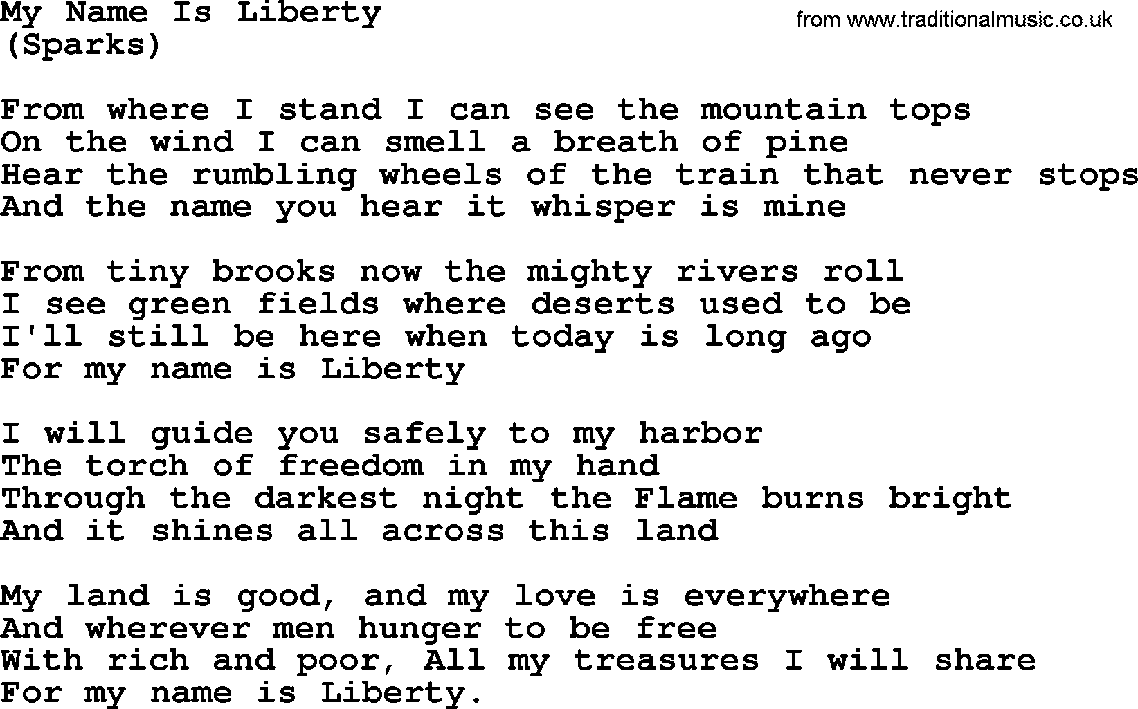 The Byrds song My Name Is Liberty, lyrics