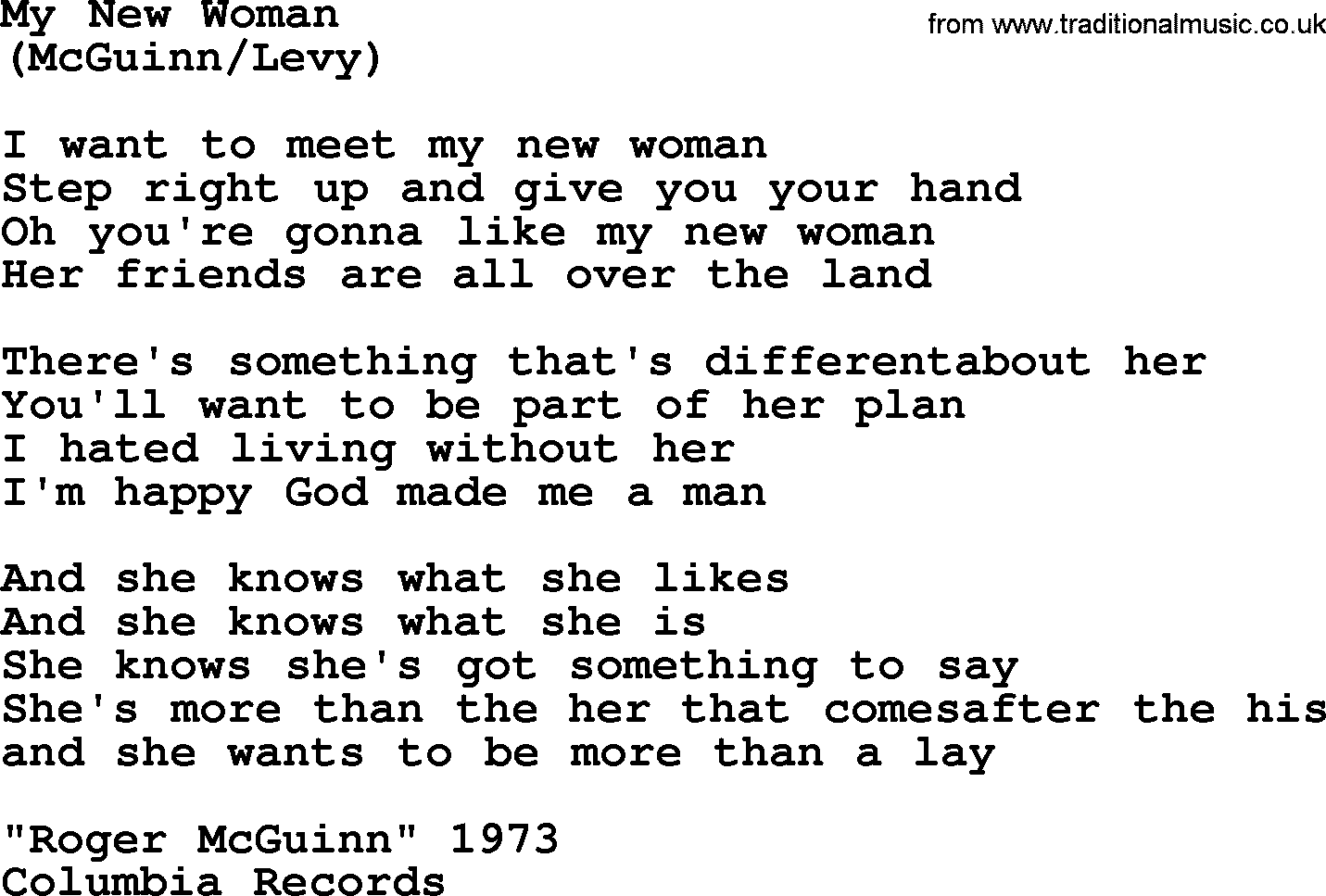 The Byrds song My New Woman, lyrics