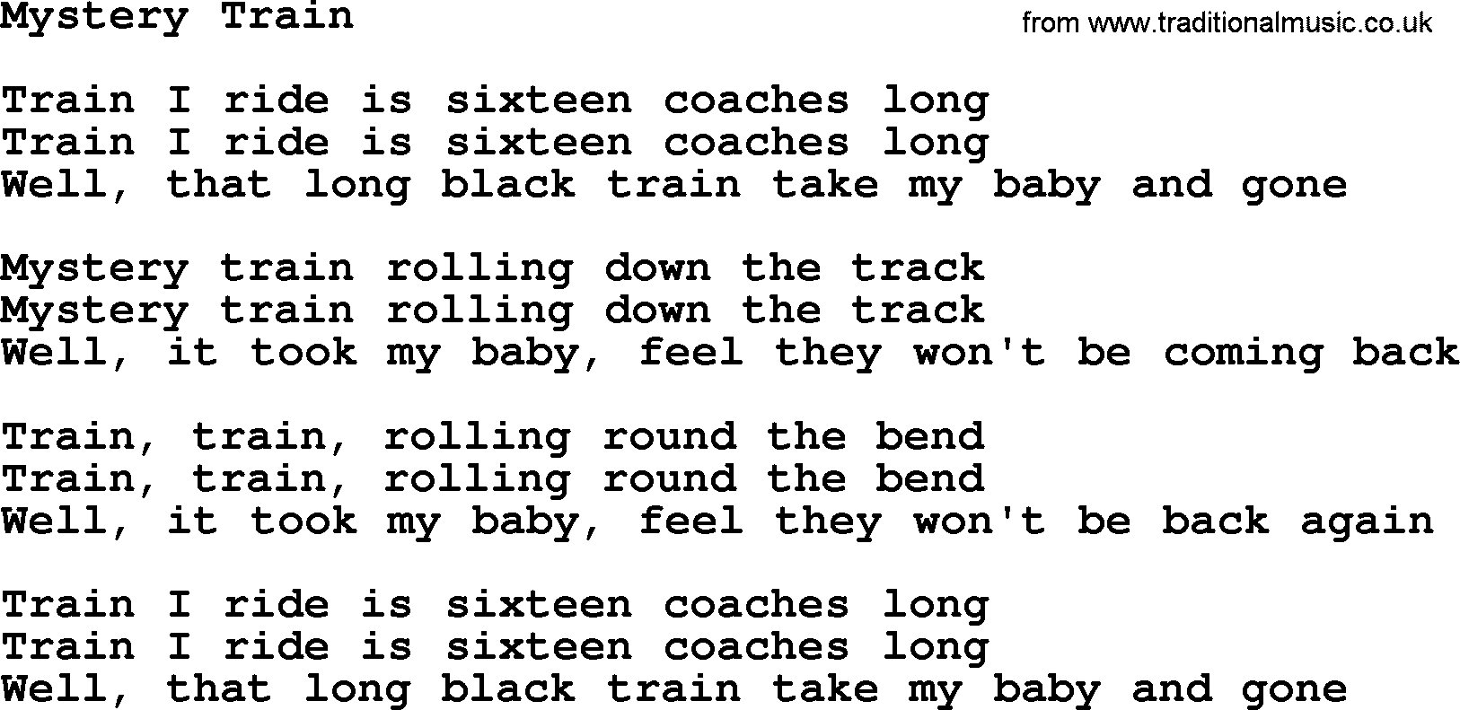 The Byrds song Mystery Train, lyrics