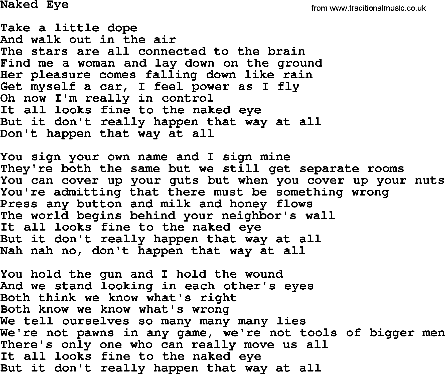 The Byrds song Naked Eye, lyrics