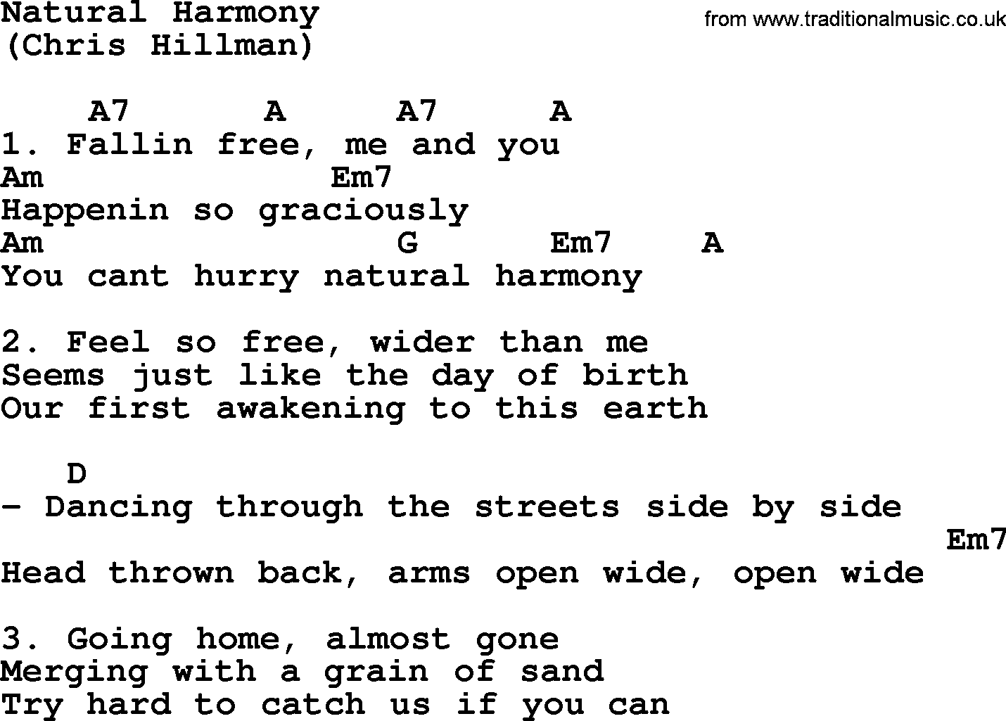 The Byrds song Natural Harmony, lyrics and chords