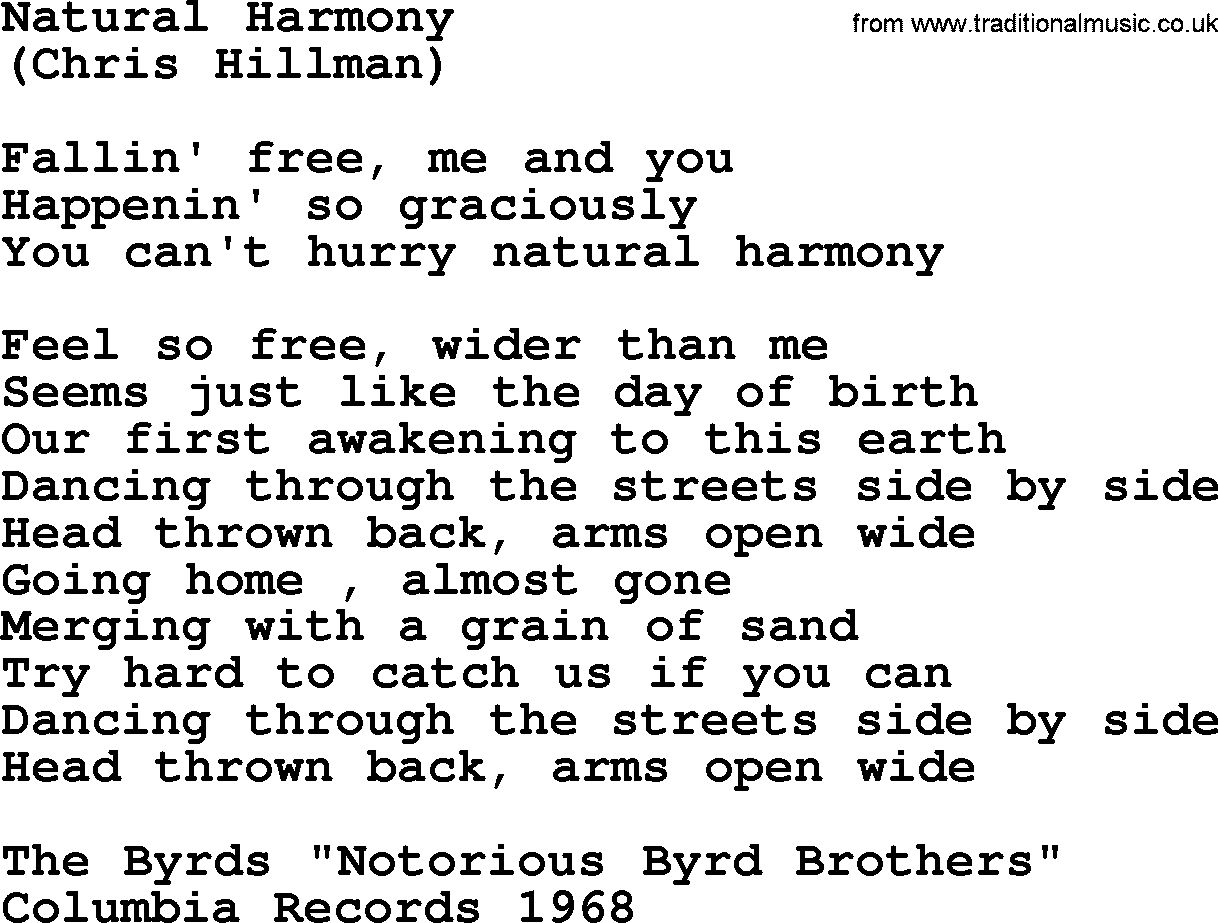 The Byrds song Natural Harmony, lyrics