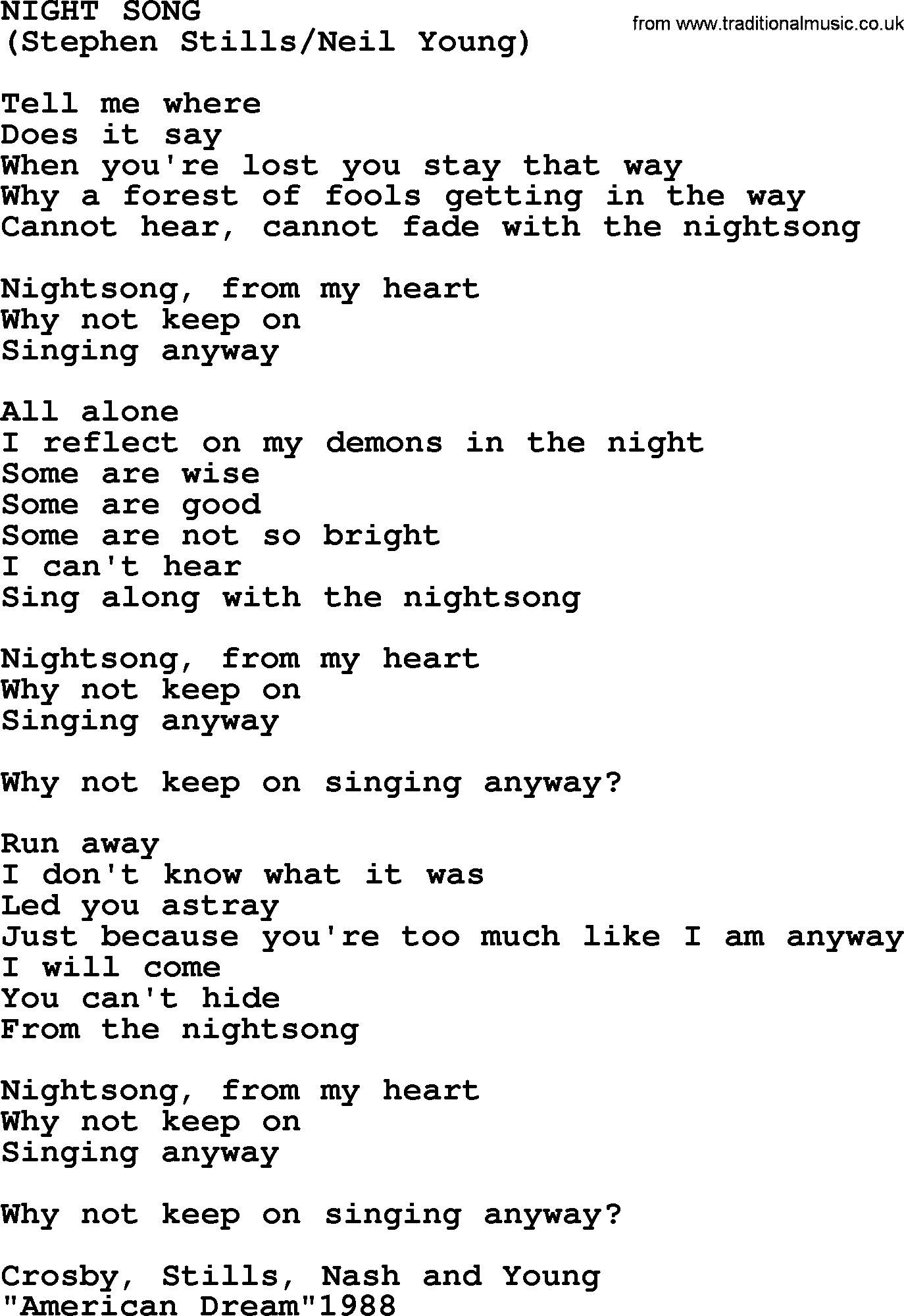 The Byrds song Night Song, lyrics