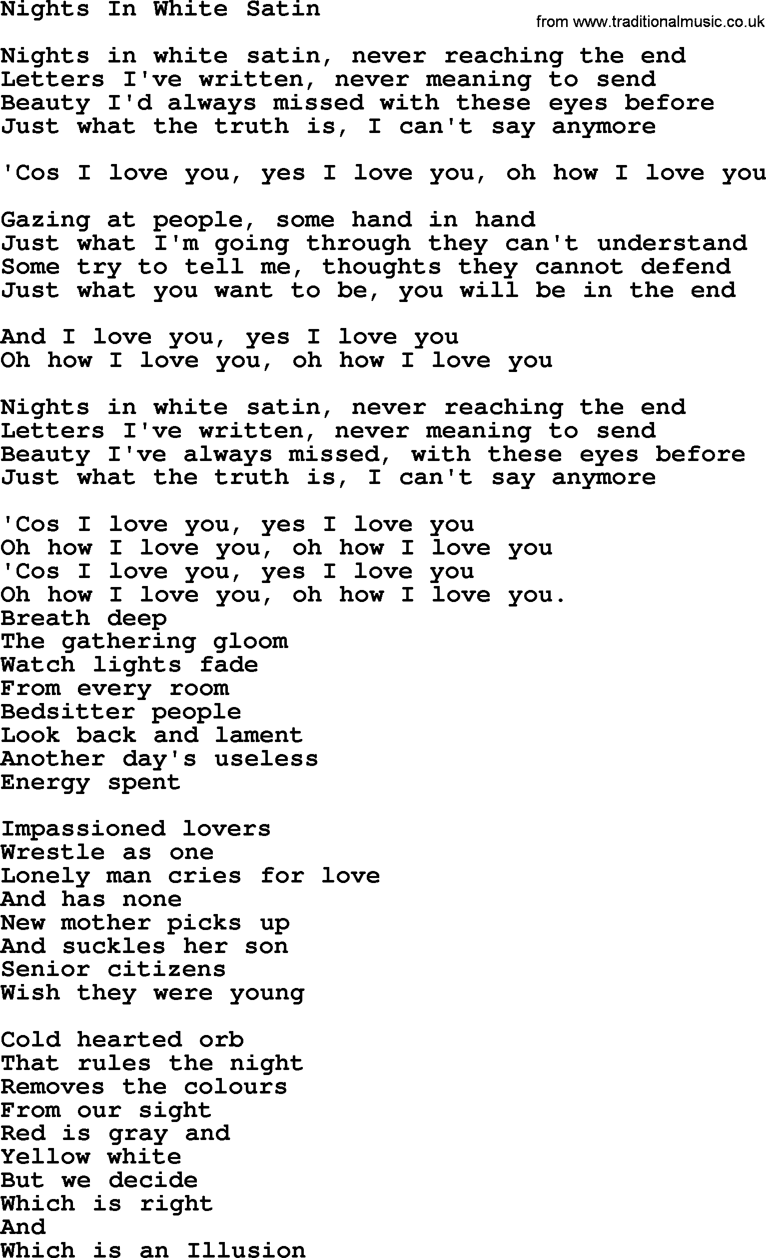 The Byrds song Nights In White Satin, lyrics