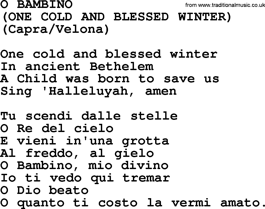 The Byrds song O Bambino, lyrics