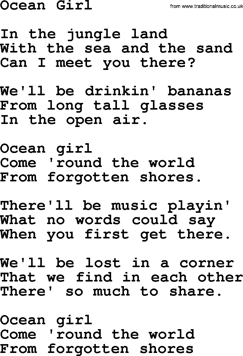 The Byrds song Ocean Girl, lyrics
