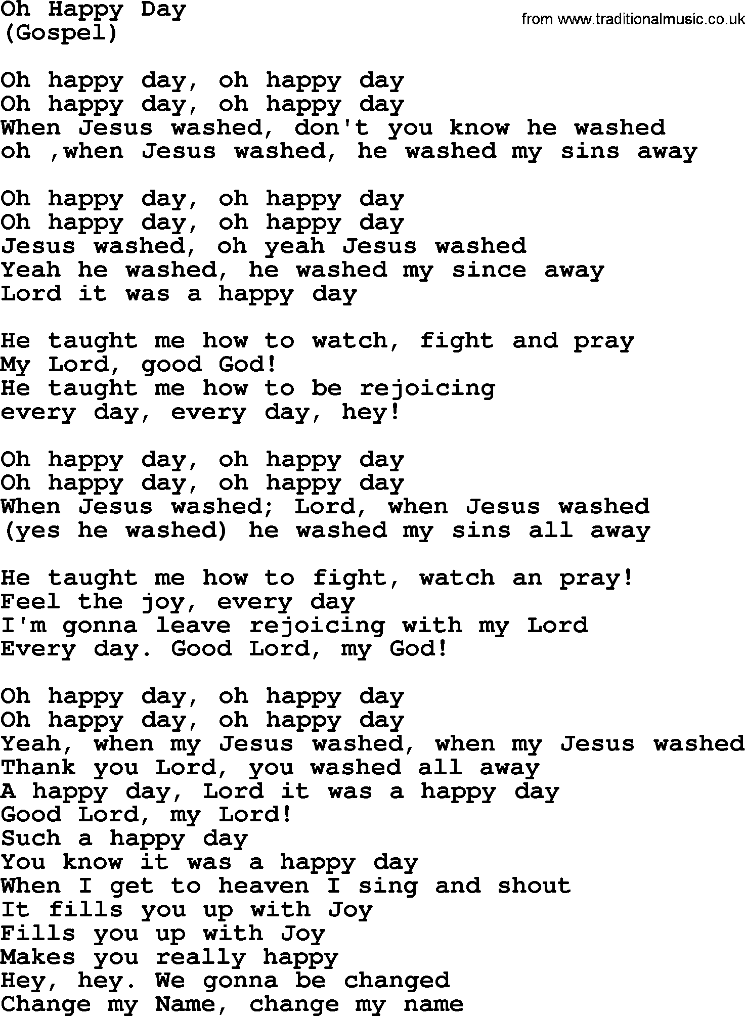 The Byrds song Oh Happy Day, lyrics