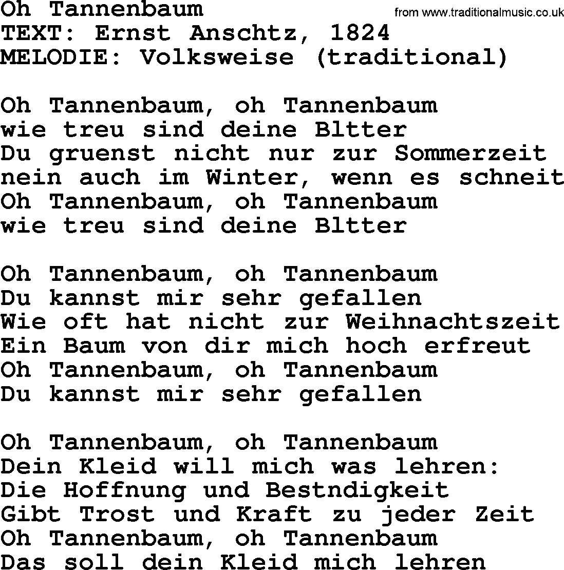 Songtext Oh Tannenbaum